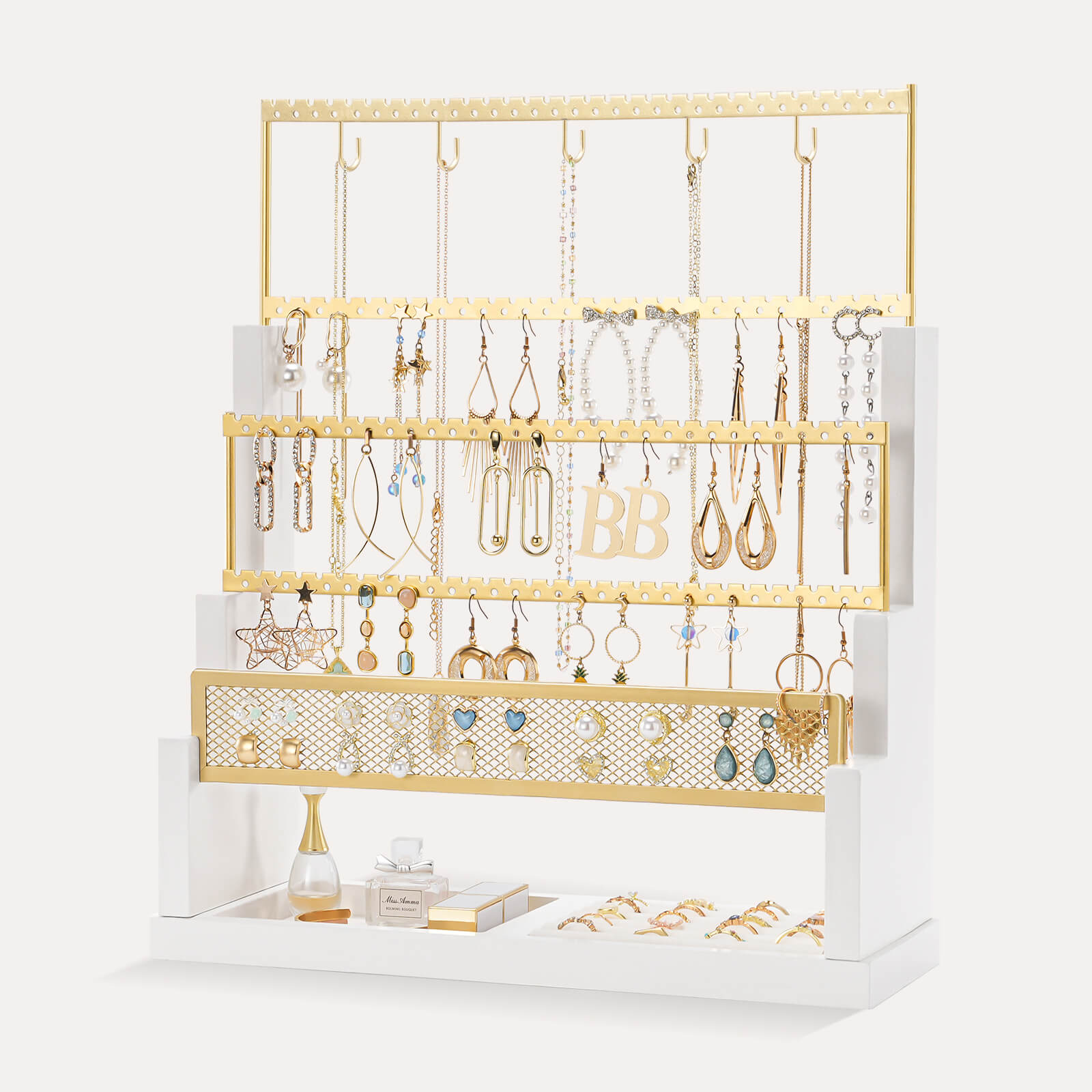 Lolalet Jewelry Stand Schmuckständer Weiß 5 Ebenen Samt