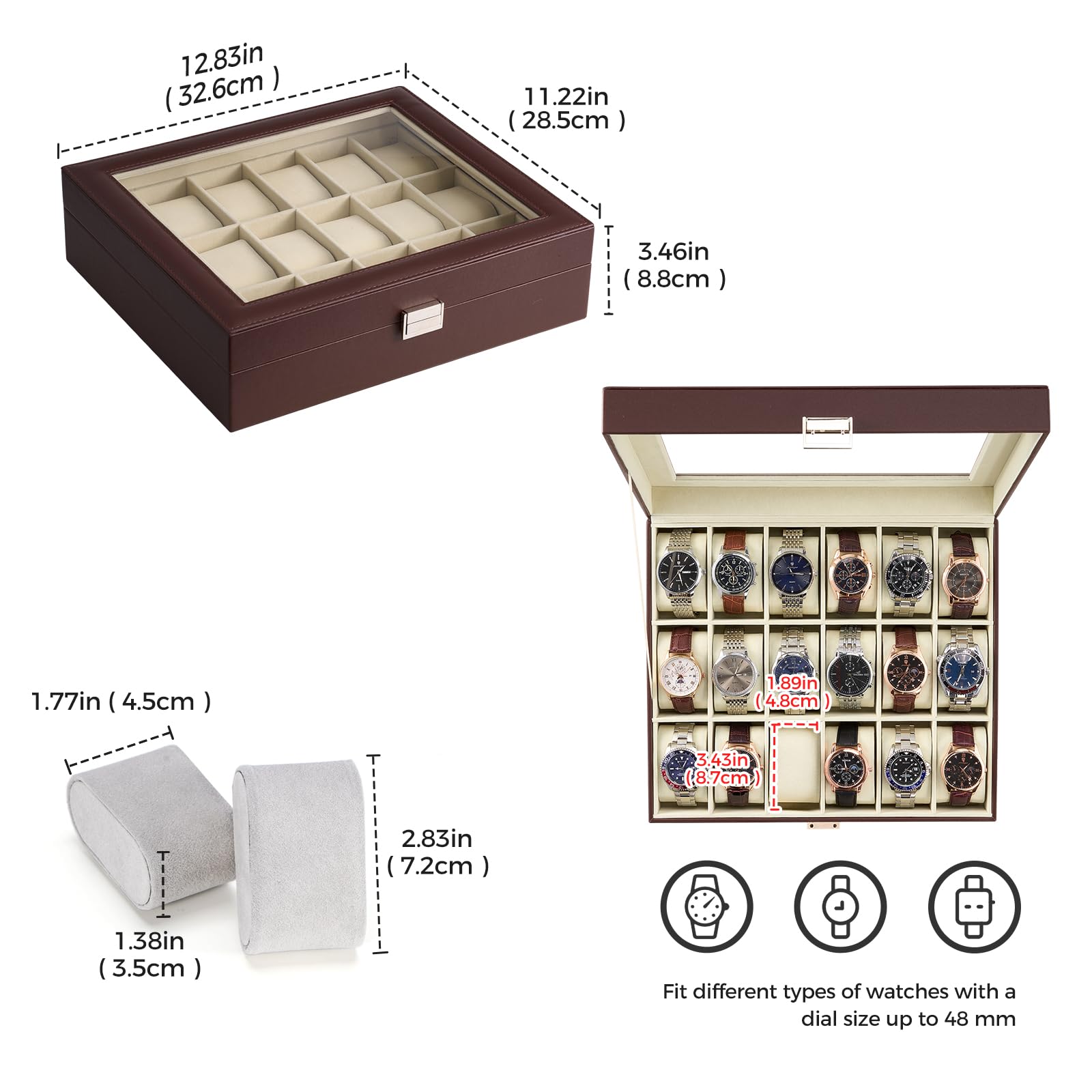 Lolalet Watch Box Uhrenbox Braun 12 Fächer Glas