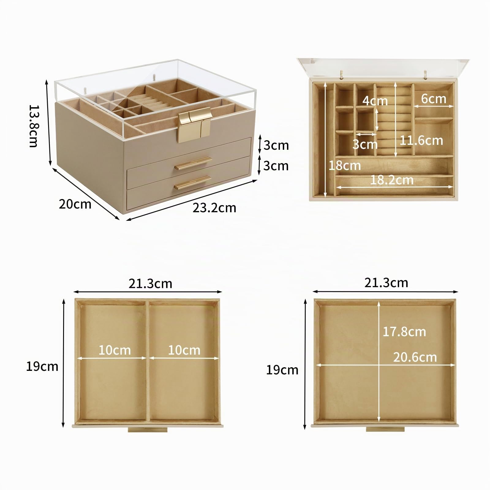 KAMIER Acrylic Schmuckkästchen Beige mit Acryldeckel