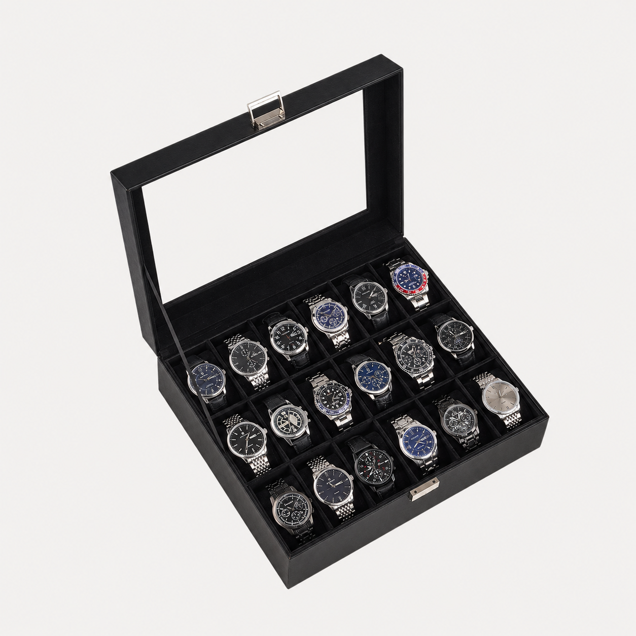Lolalet Watch Box Uhrenbox Schwarz 6 Fächer Glasdeckel