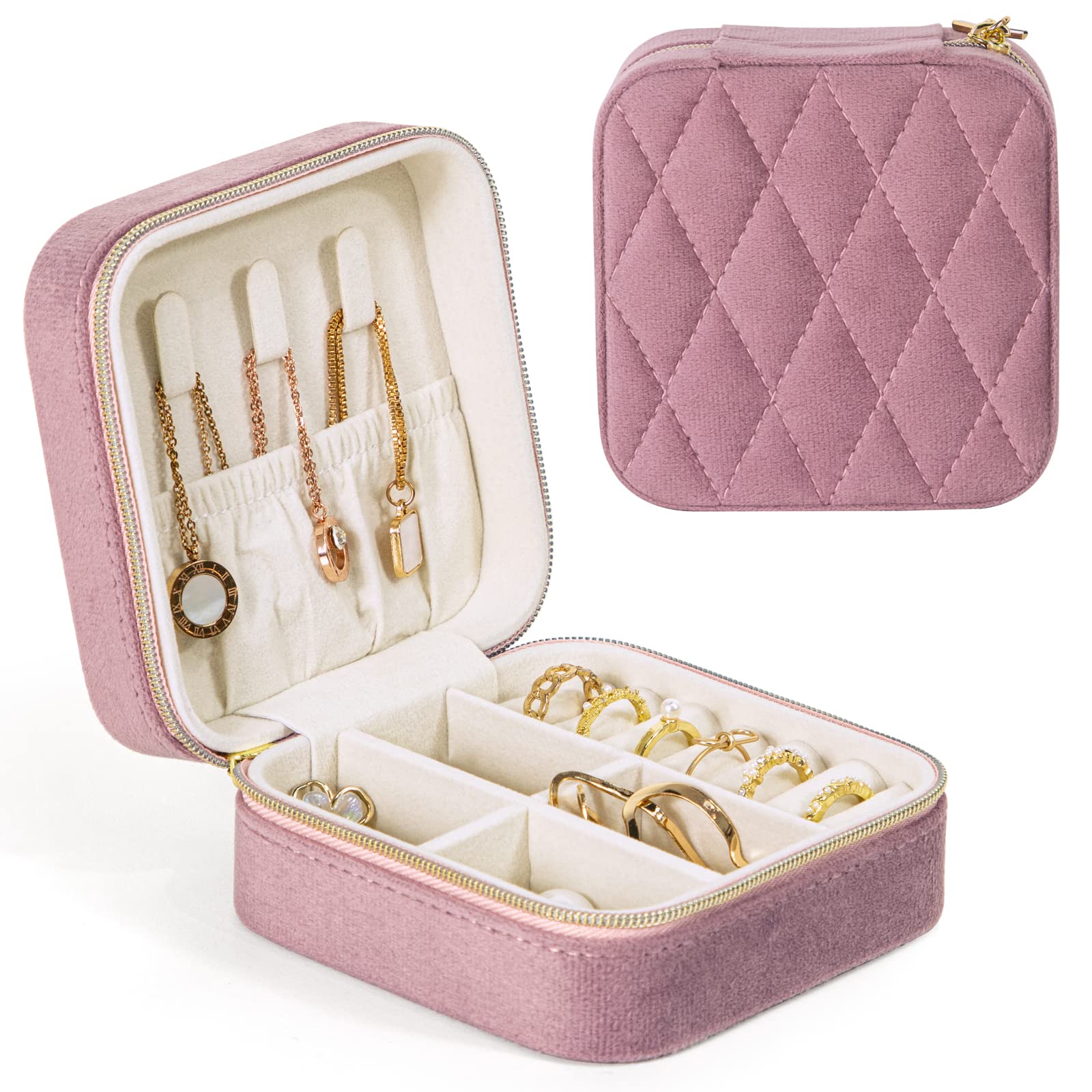 KAMIER Mini Schmuckbox Samt Diamant 10,2cm Reise