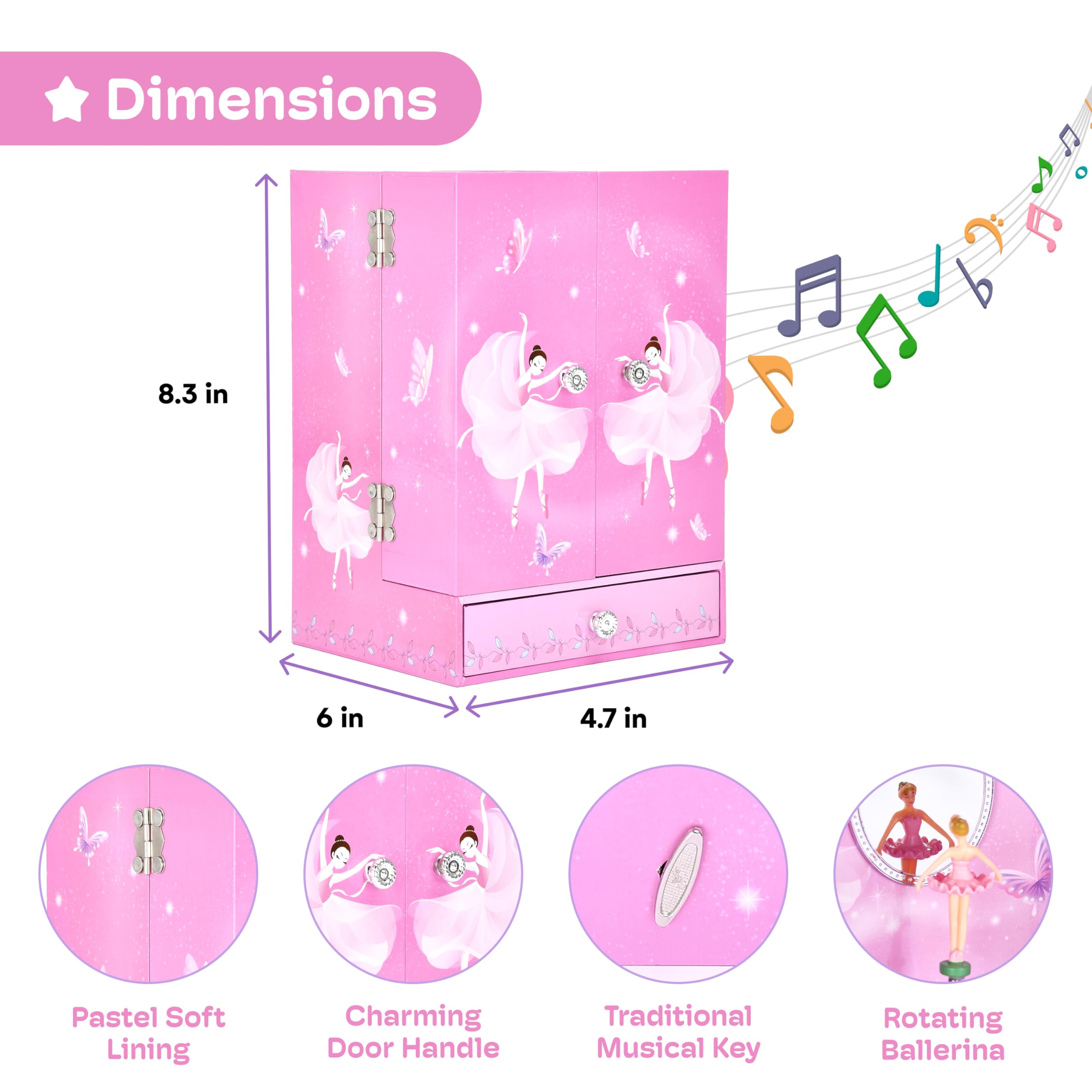Jewelkeeper Girls Rule Schmuckkästchen Rosa Ballerina Holz