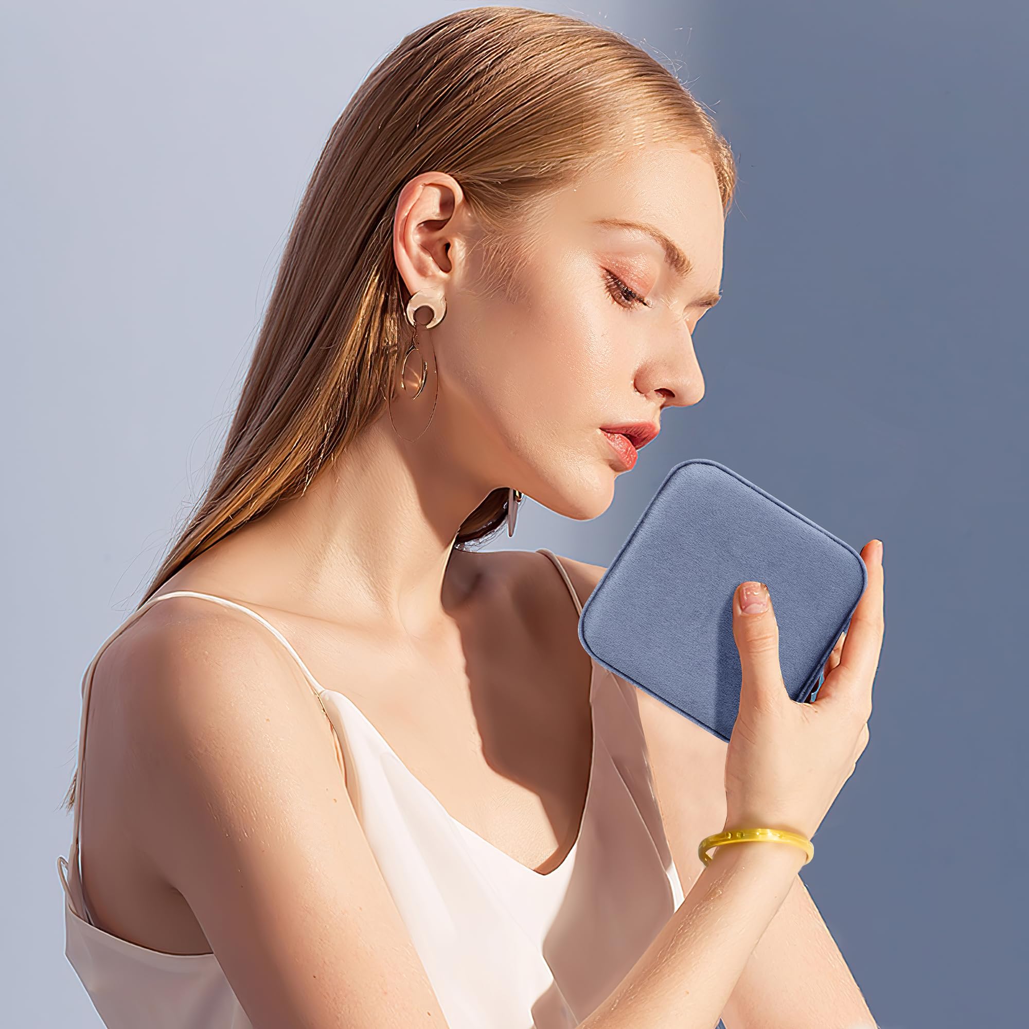 Dajasan Small Jewelry Box Schmuckbox Blau Samt Spiegel