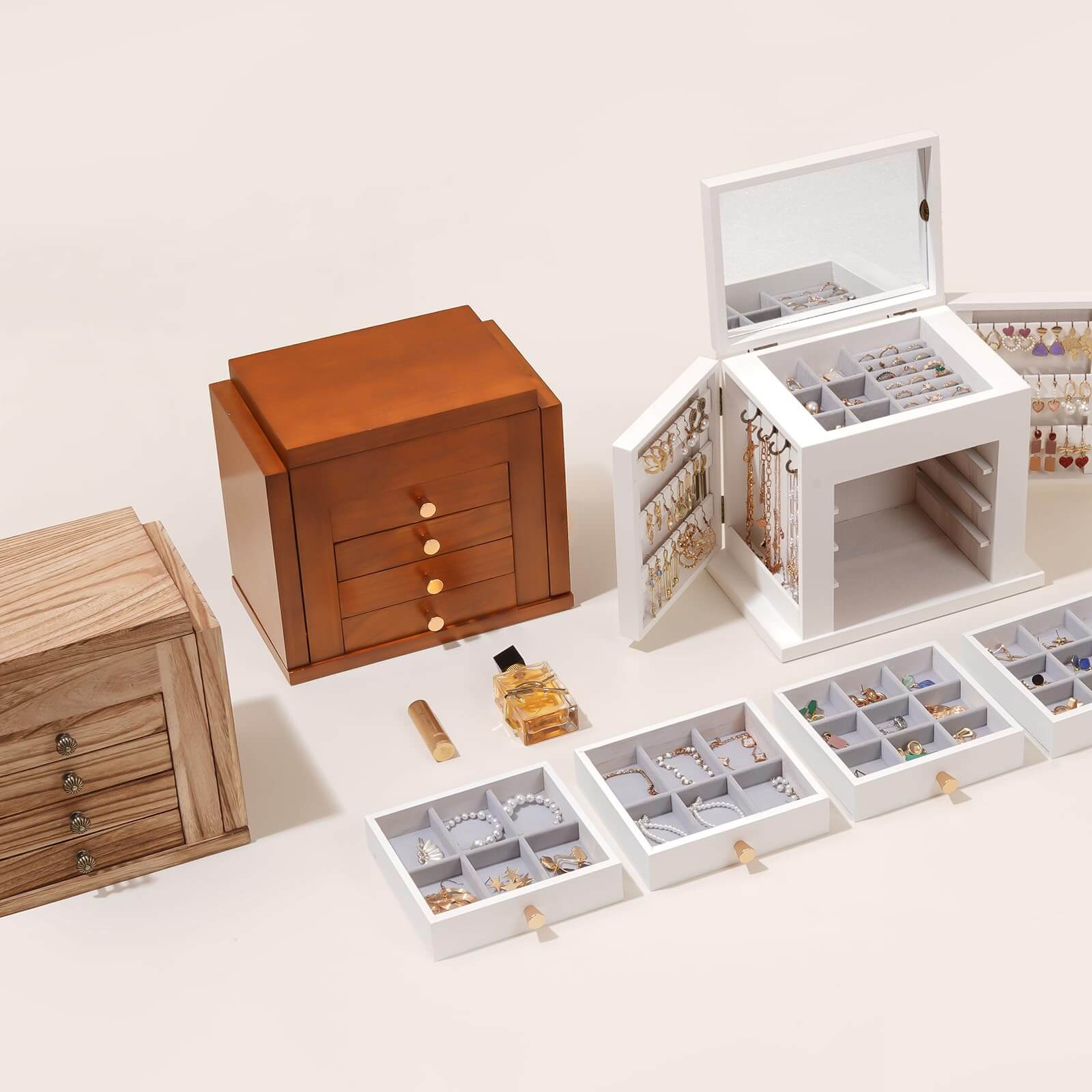 Lolalet Jewelry Box Holz Schmuckkästchen Spiegel Braun Groß