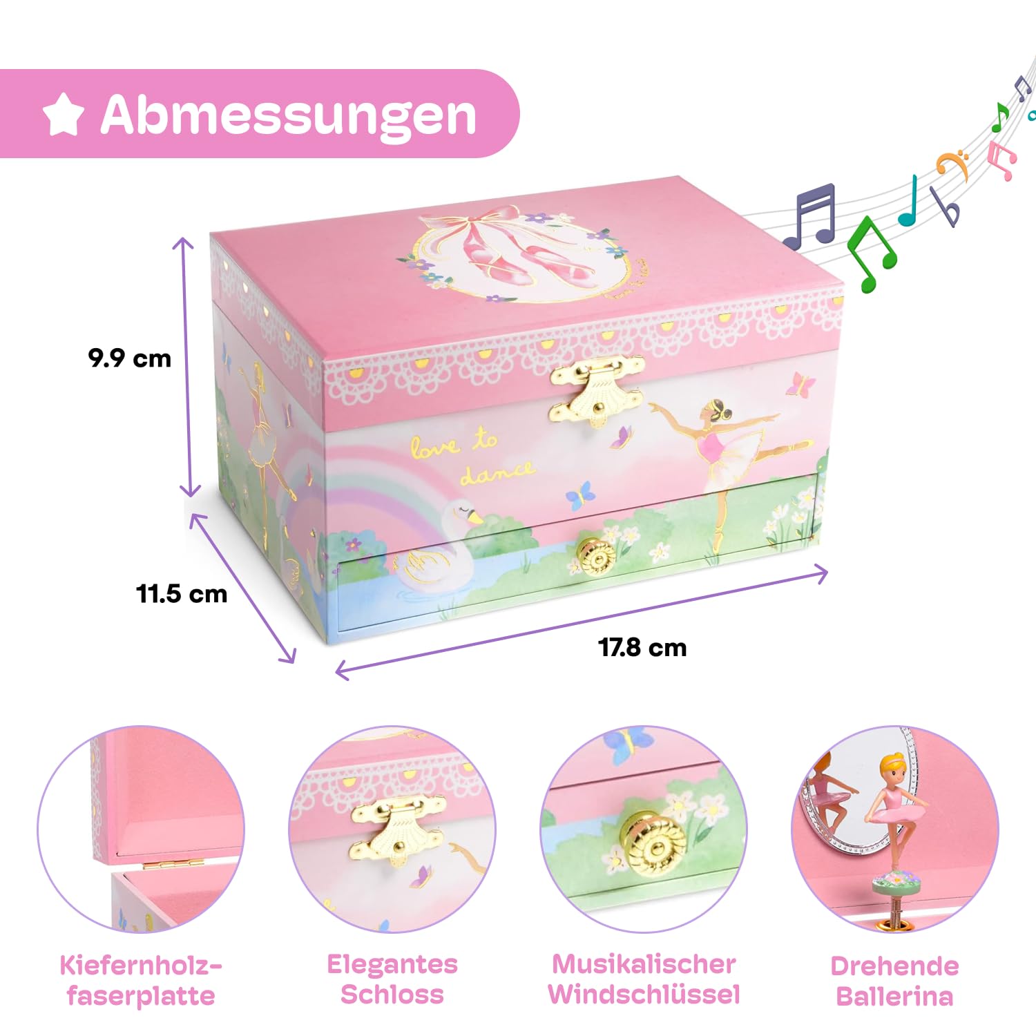 Jewelkeeper Ballerina Jewelry Boxes Spieluhr Regenbogen Schwanensee