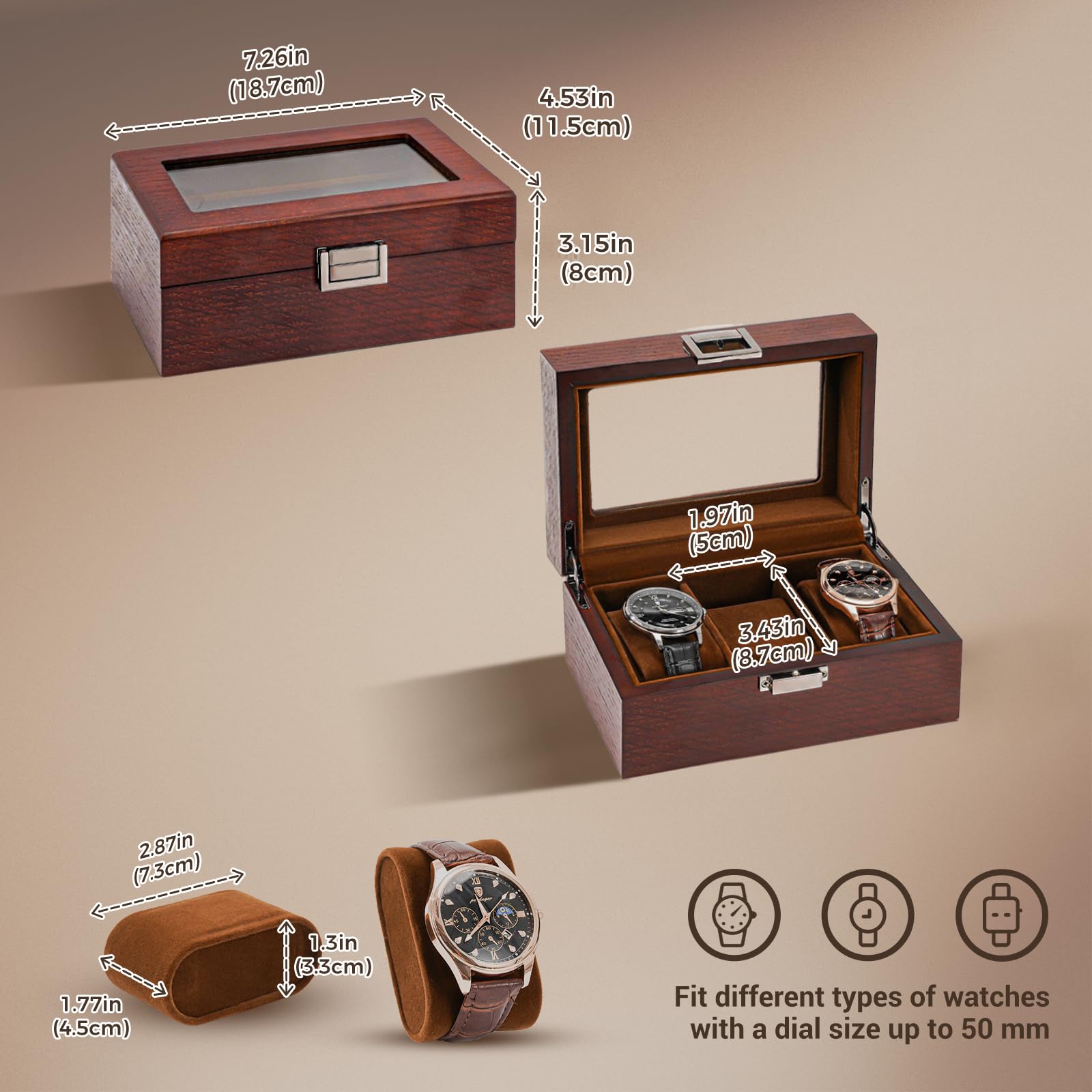Lolalet Watch Box Uhrenbox Holz Espresso 6 Fächer Glas