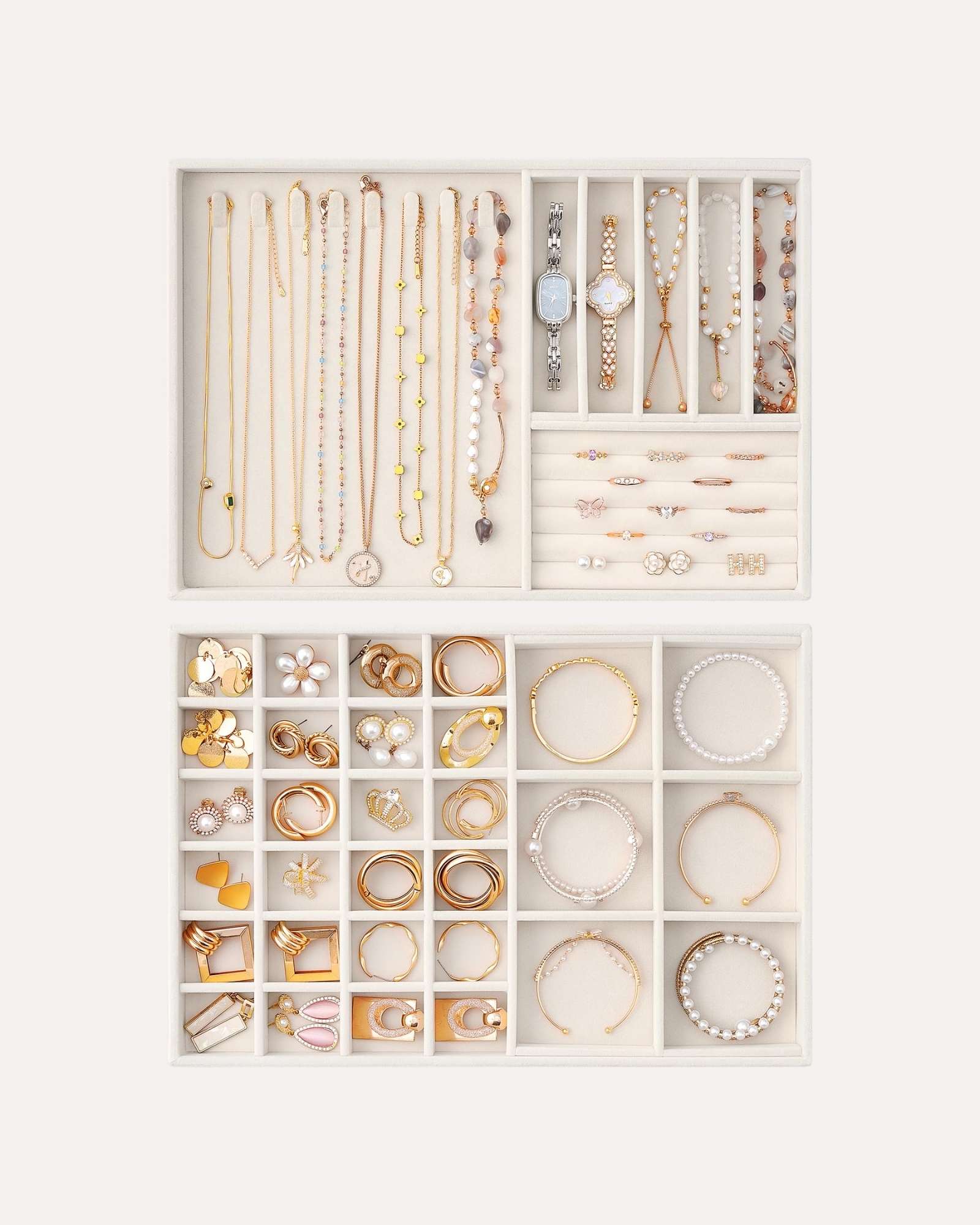 Lolalet Jewelry Tray Schmucktablett Beige 4er Set Samt