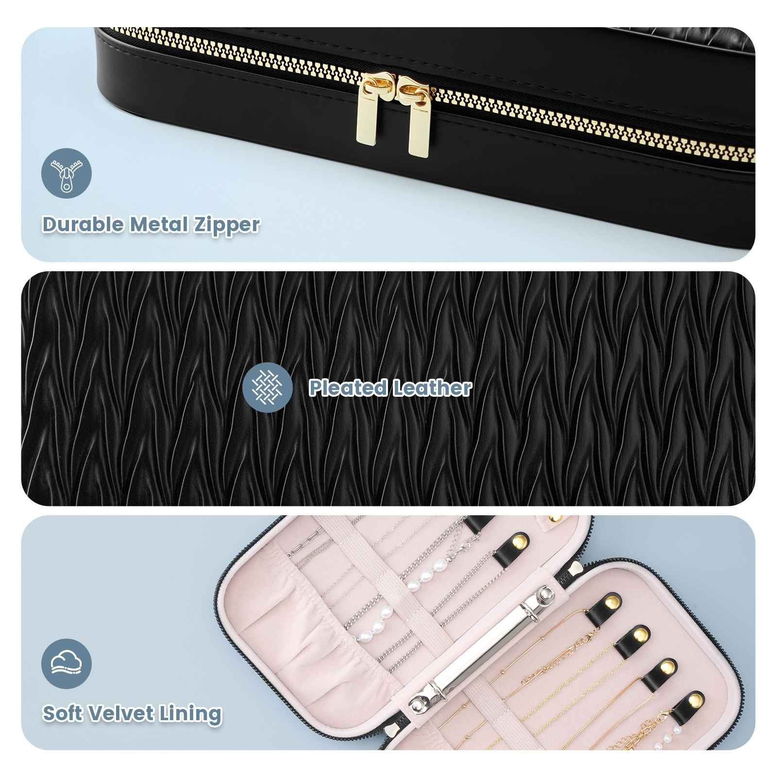 Lolalet Jewelry Box Reise Schmucketui Schwarz mit Reißverschluss