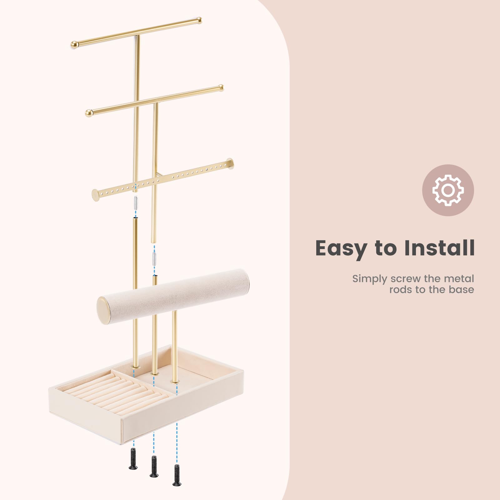 Lolalet Jewelry Stand Schmuckständer Schwarz 4 Ebenen Samt