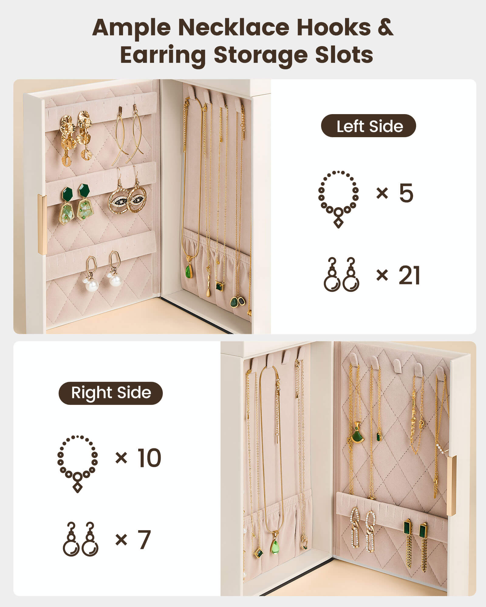 Lolalet Jewelry Box Schmuckkasten beige 6 Lagen mit Spiegel