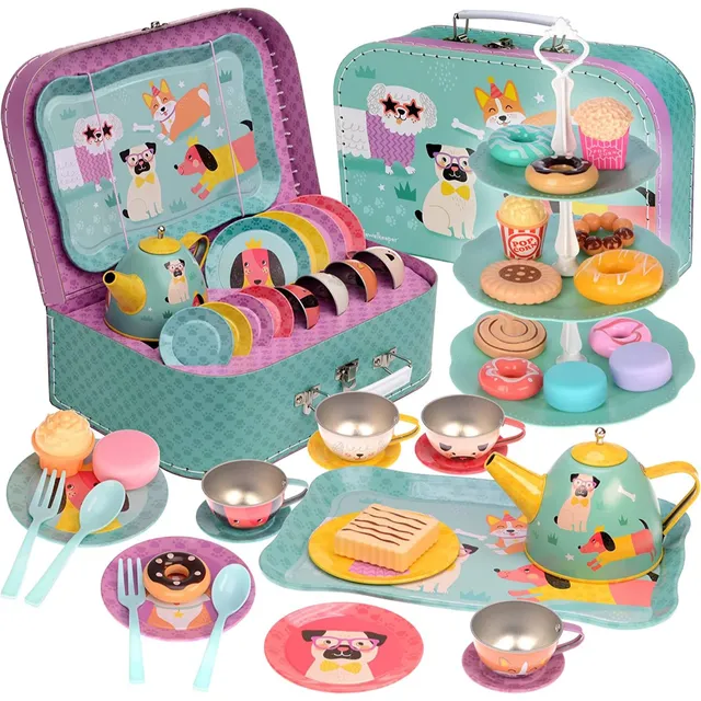 Jewelkeeper Tea Sets Teeservice Einhorn 42-teilig Zinn mit Koffer