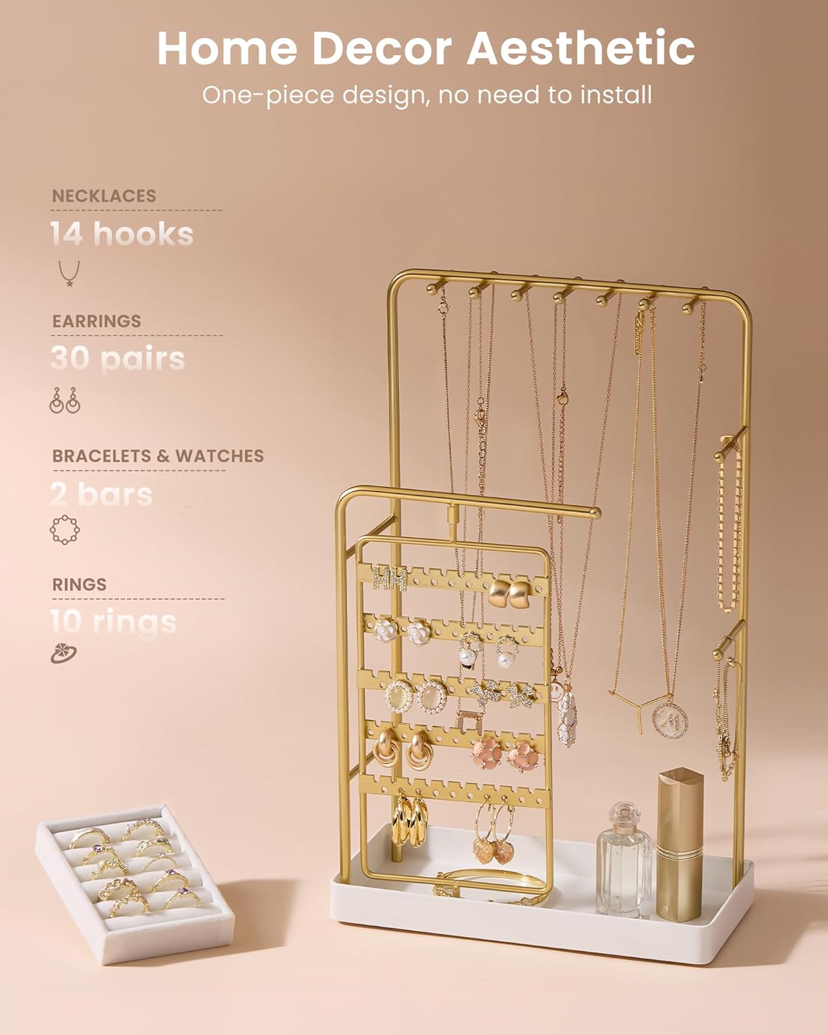 Lolalet Jewelry Stand Schmuckständer Gold 360 drehbar