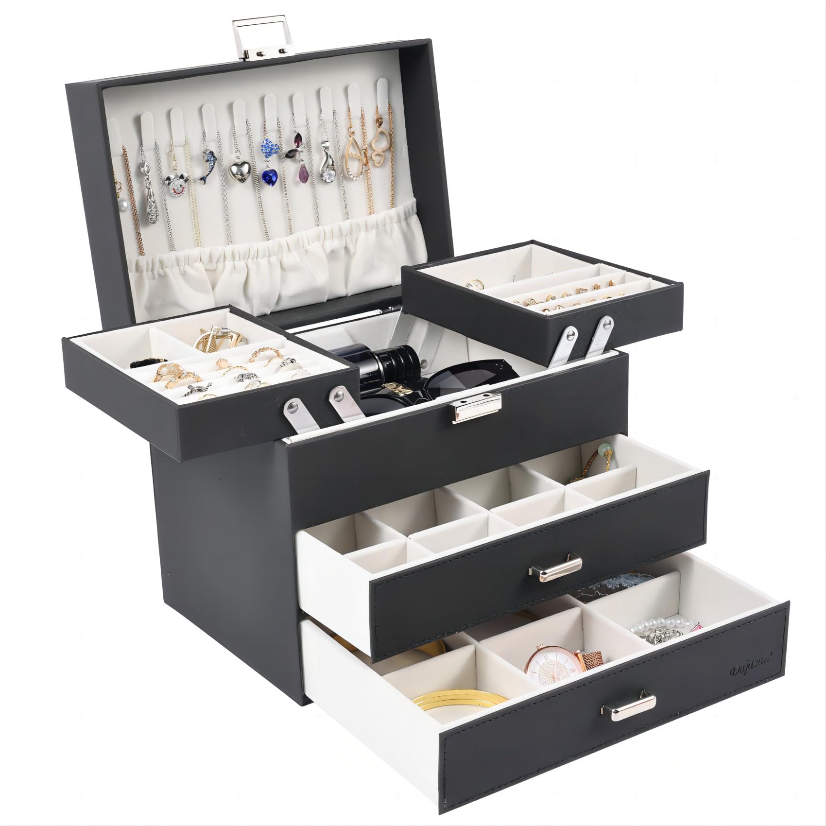 Dajasan Large Jewelry Box Schmuckkästchen Champagner 4 Ebenen