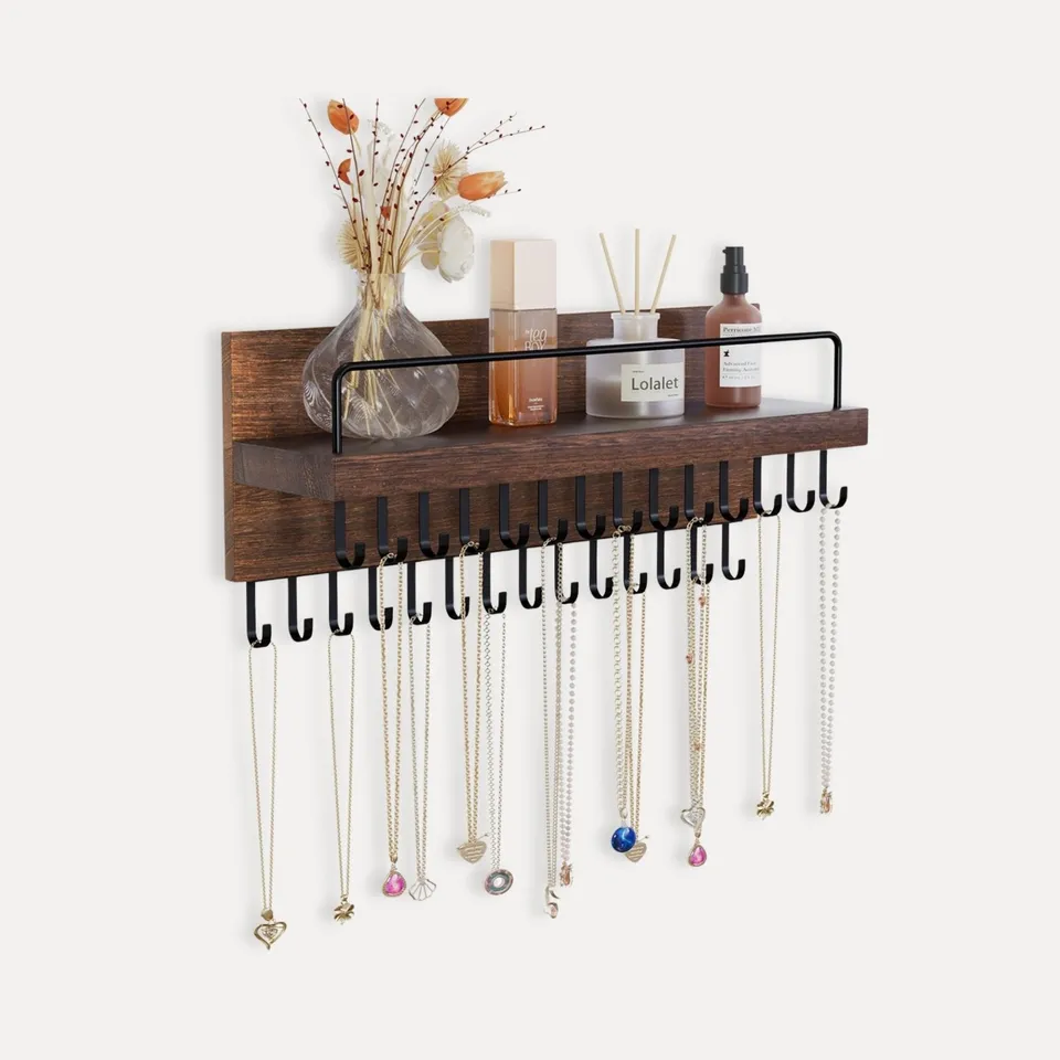 Lolalet Wand Schmuckhalter Holz Weiß 30 Haken Ketten