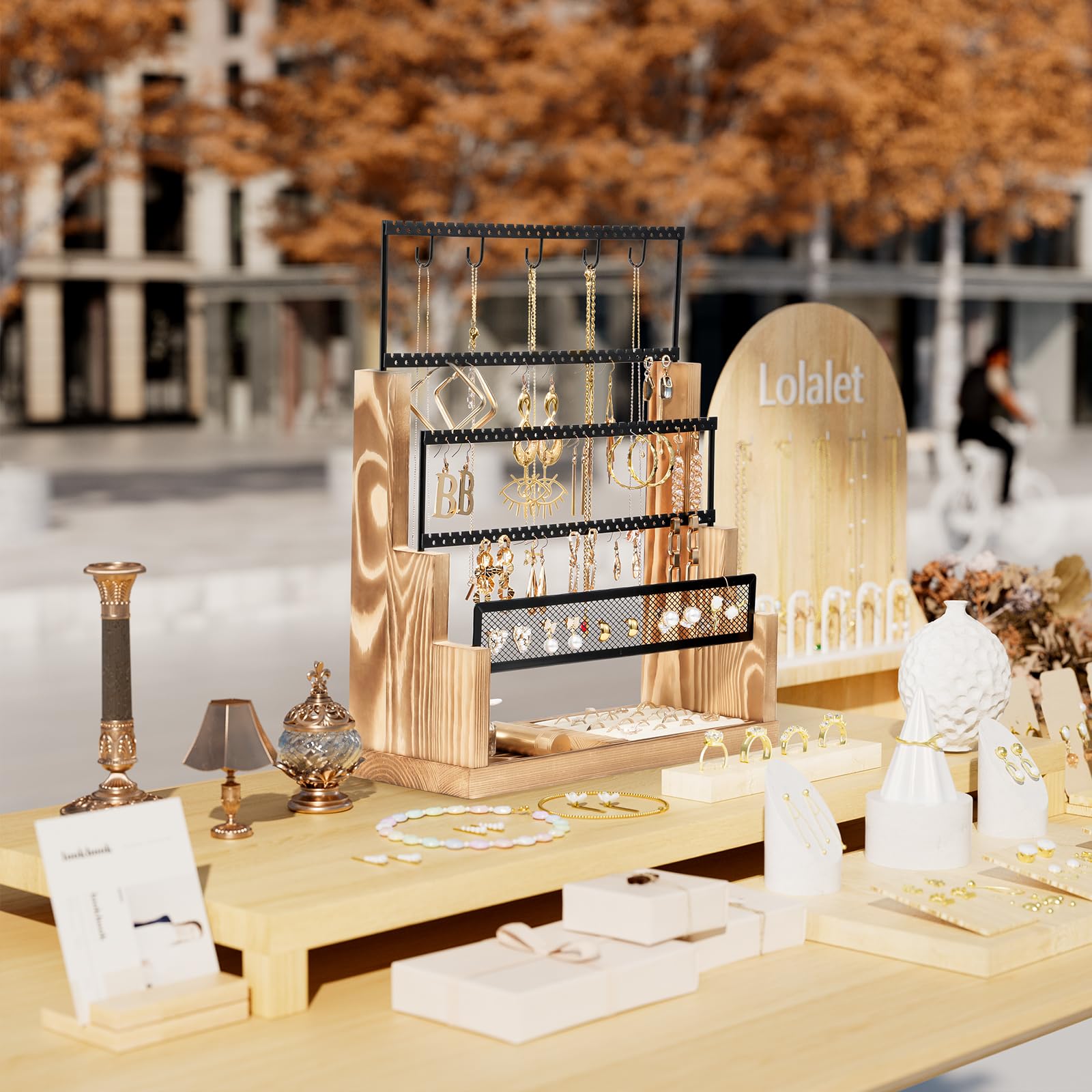 Lolalet Jewelry Stand Schmuckständer Weiß 5 Ebenen Samt