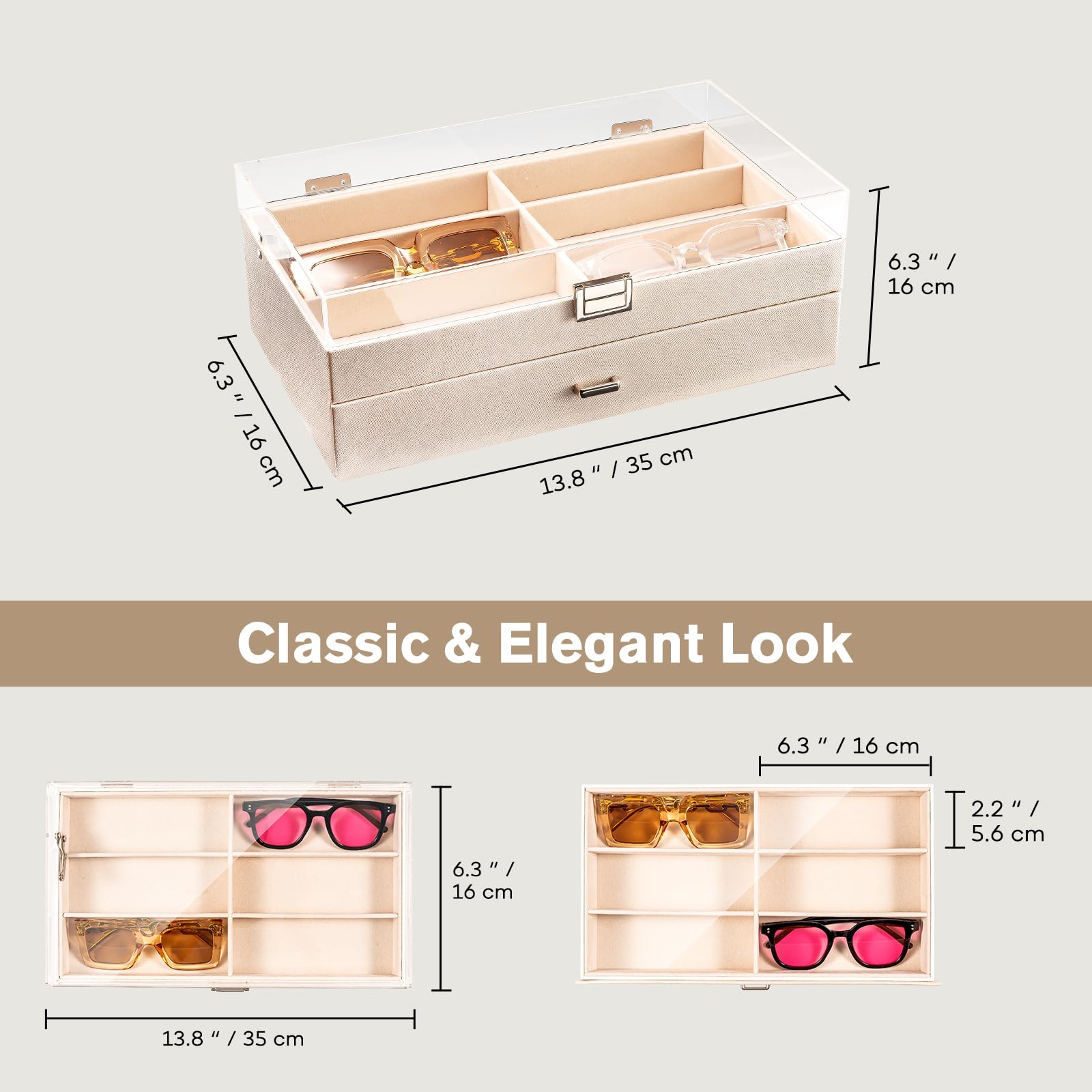Lolalet Sunglass Box Brillenbox Schwarz 12 Fächer Acryldeckel
