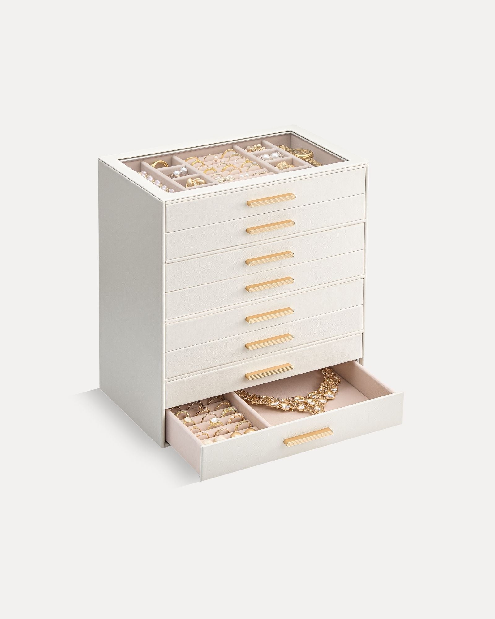 Lolalet Jewelry Box Schmuckkasten Beige Leder 8 Lagen