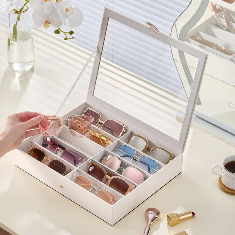 Lolalet Sunglass Box Clear Lid Brillenbox Beige 1 Lage 10 Fächer