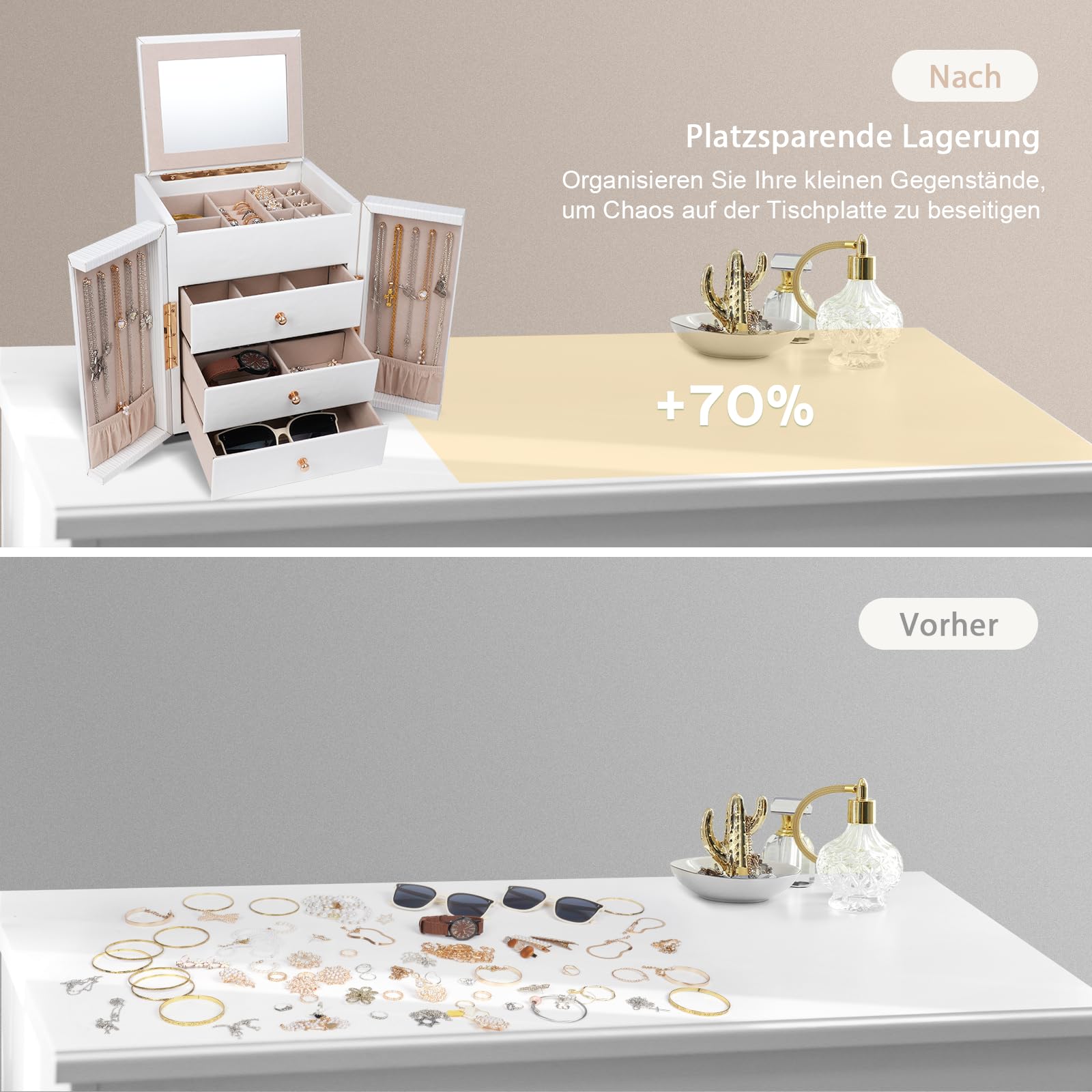 Dajasan Large Jewelry Box Schmuckkästchen Weiß Spiegel