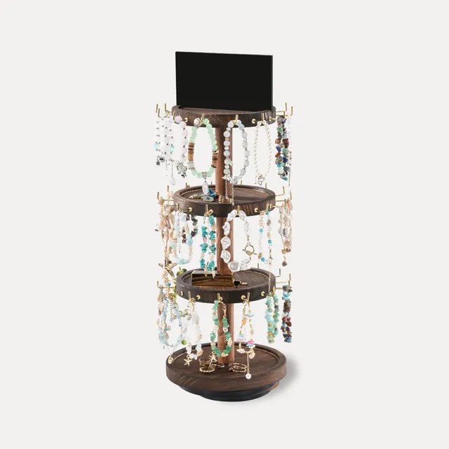 Lolalet Jewelry Stand 4 Tier Schmuckständer Dunkelbraun drehbar