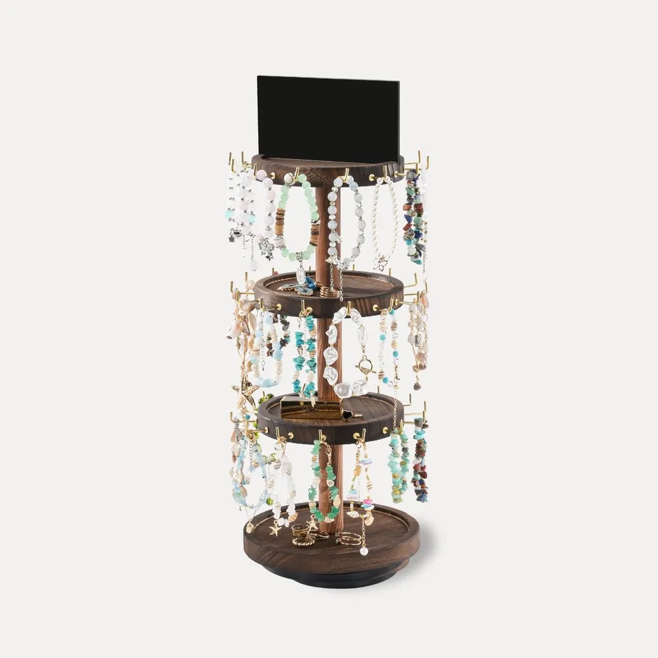 Lolalet Jewelry Stand 4 Tier Schmuckständer Dunkelbraun drehbar