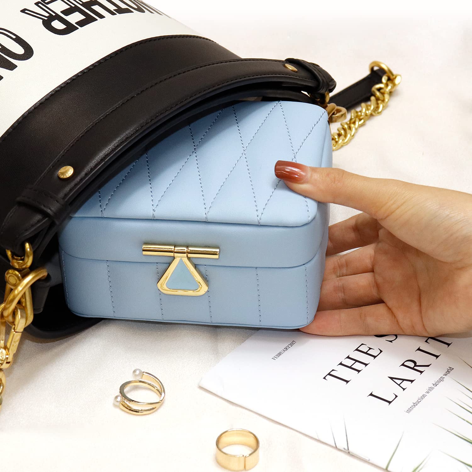 KAMIER Mini Schmuckkästchen Reise Schmuckbox Blau mit Spiegel