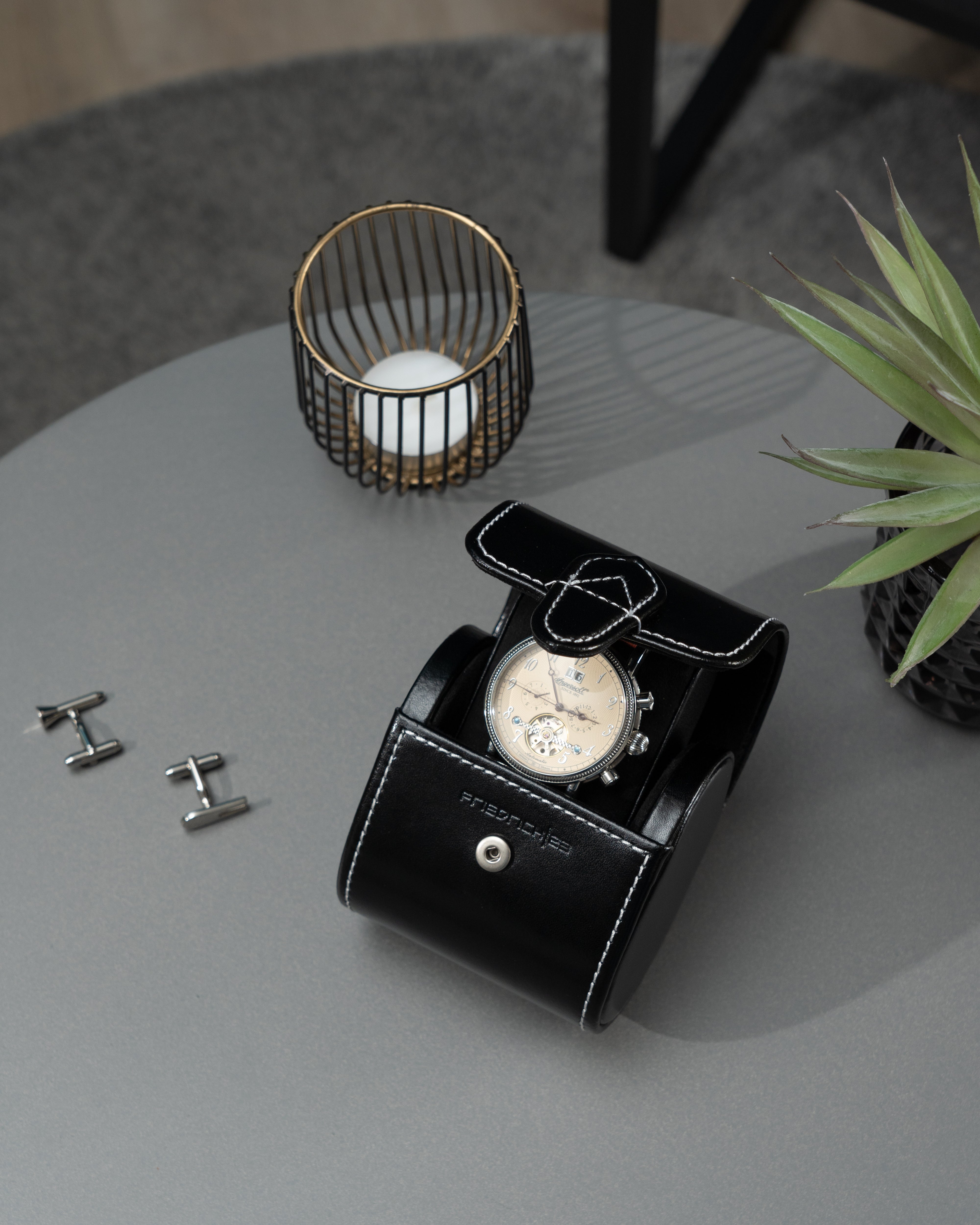 Friedrich 23 London Uhrenetui Leder Schwarz für 1 Uhr