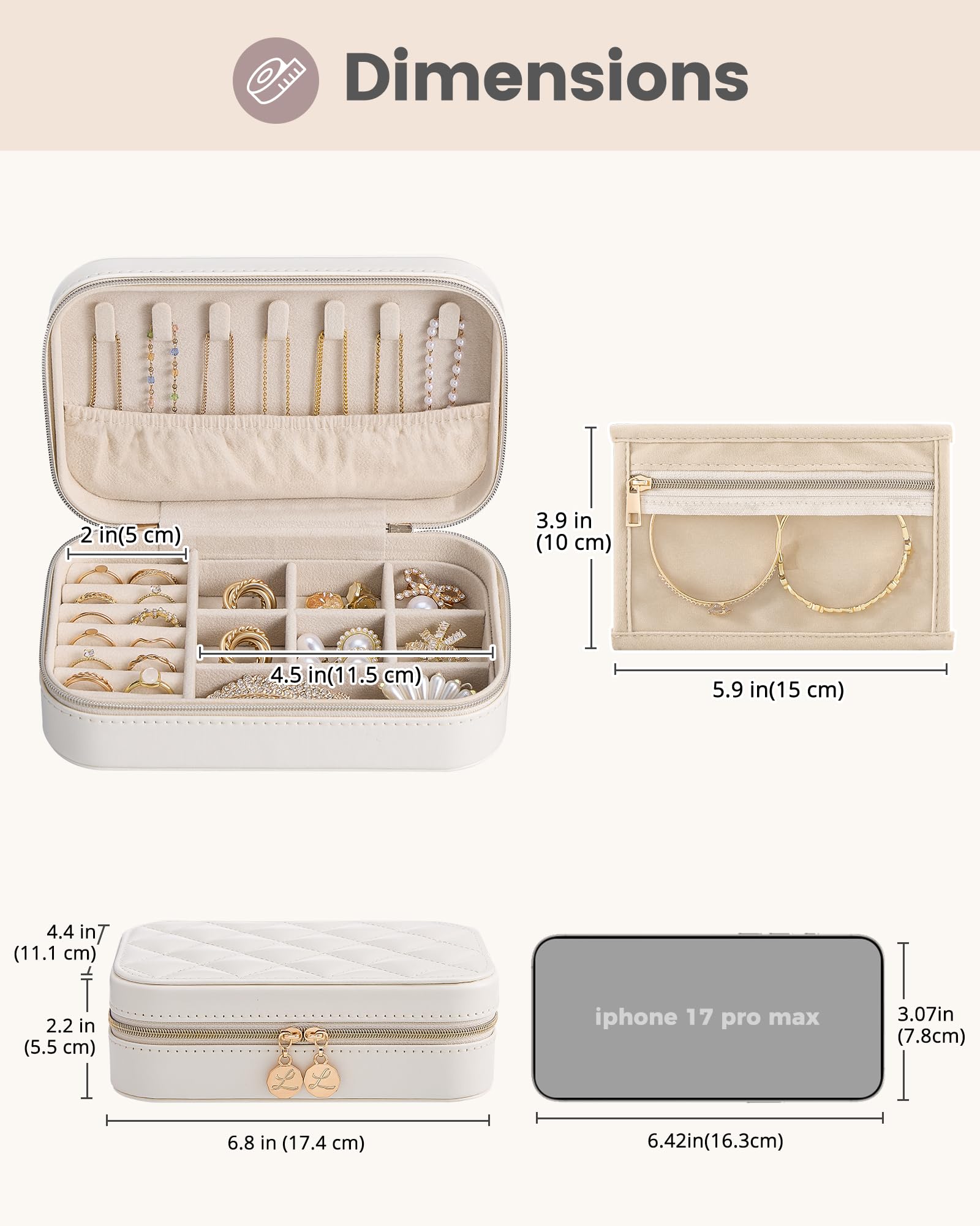 Lolalet Jewelry Box Reise Schmucketui Beige Medium Reißverschluss