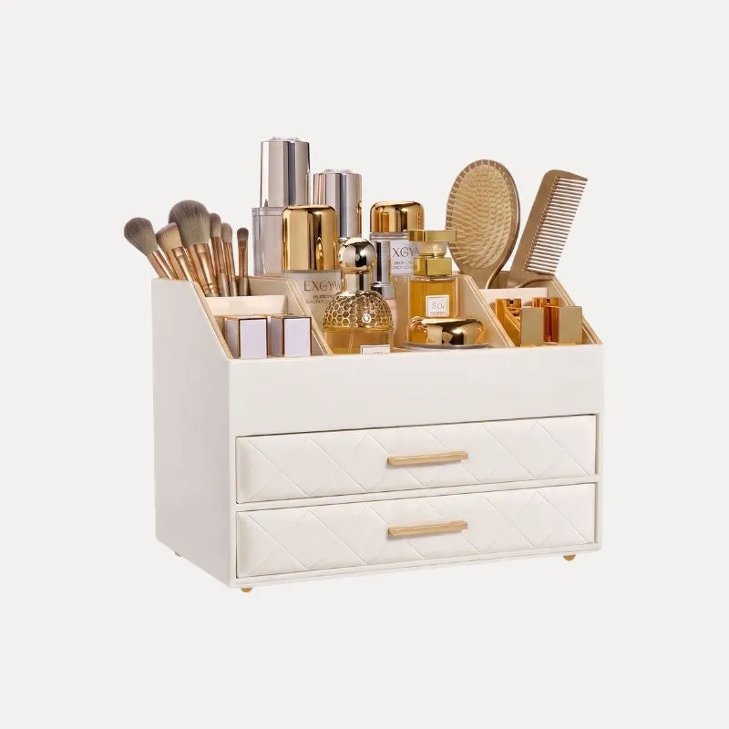 Lolalet Makeup Organizer Schmuckkasten Beige 2-lagig Leder