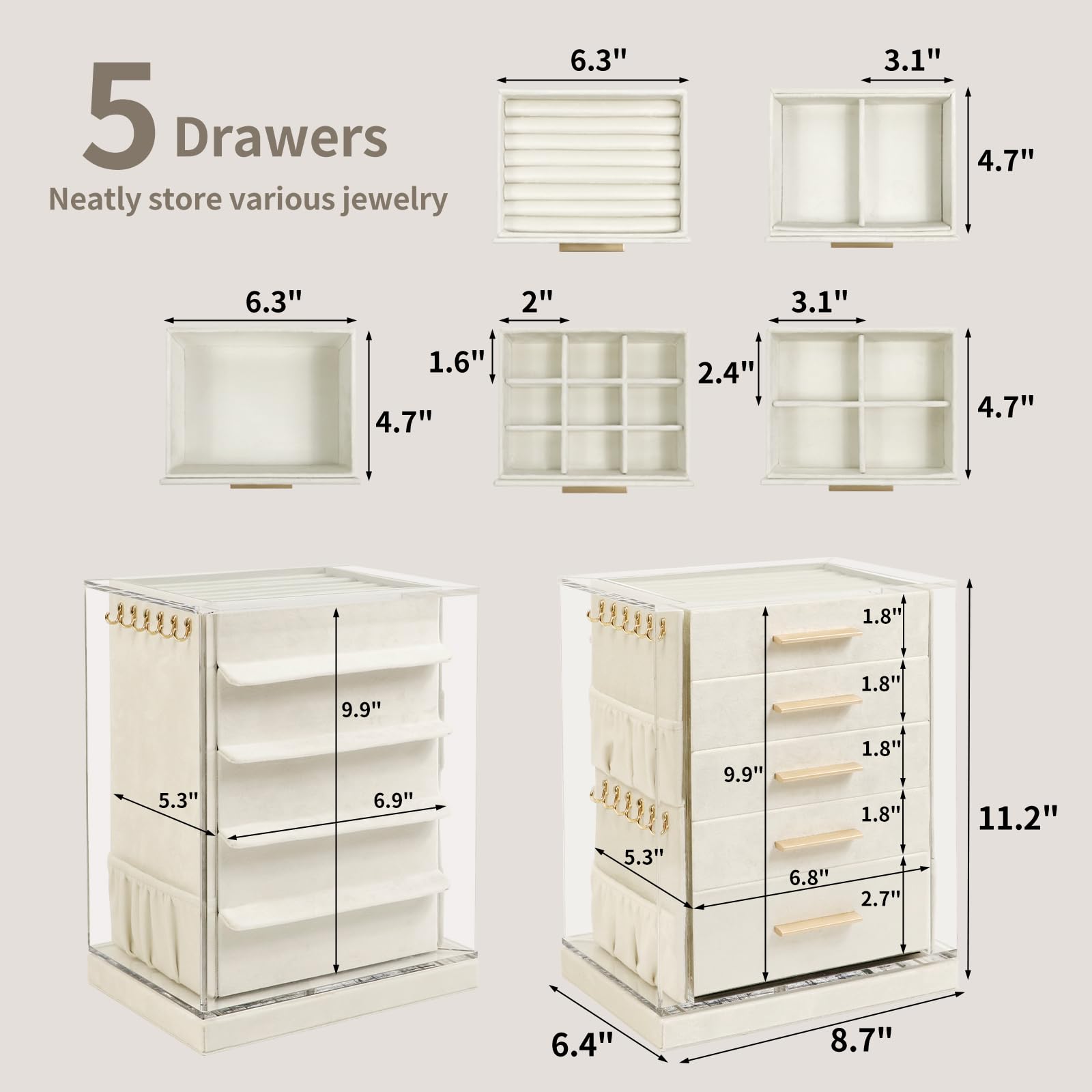 KAMIER Jewelry Stand Holders Schmuckkästchen Beige drehbar