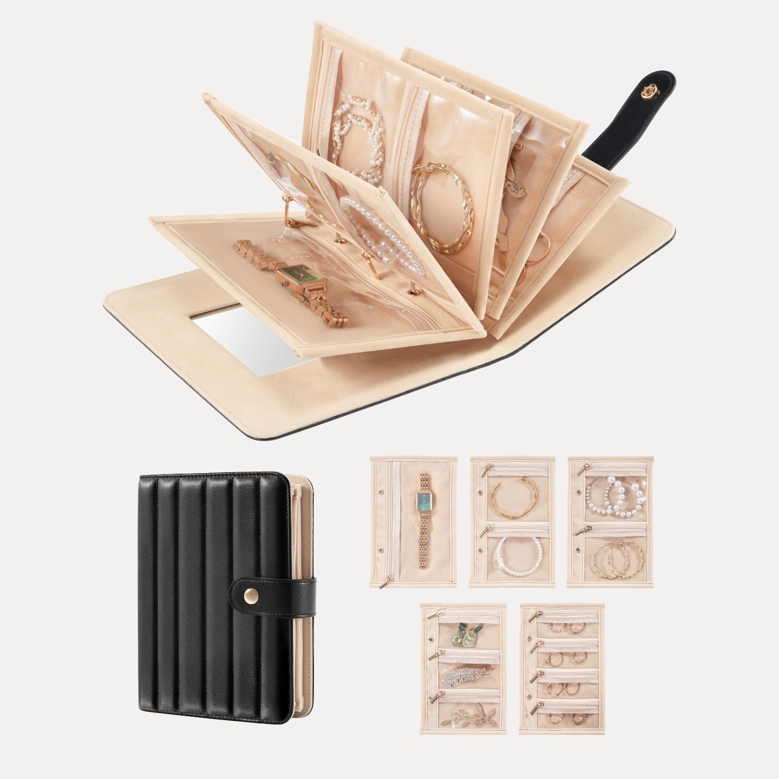 Lolalet Jewelry Box Reise-Schmuckbuch Beige Large mit Spiegel