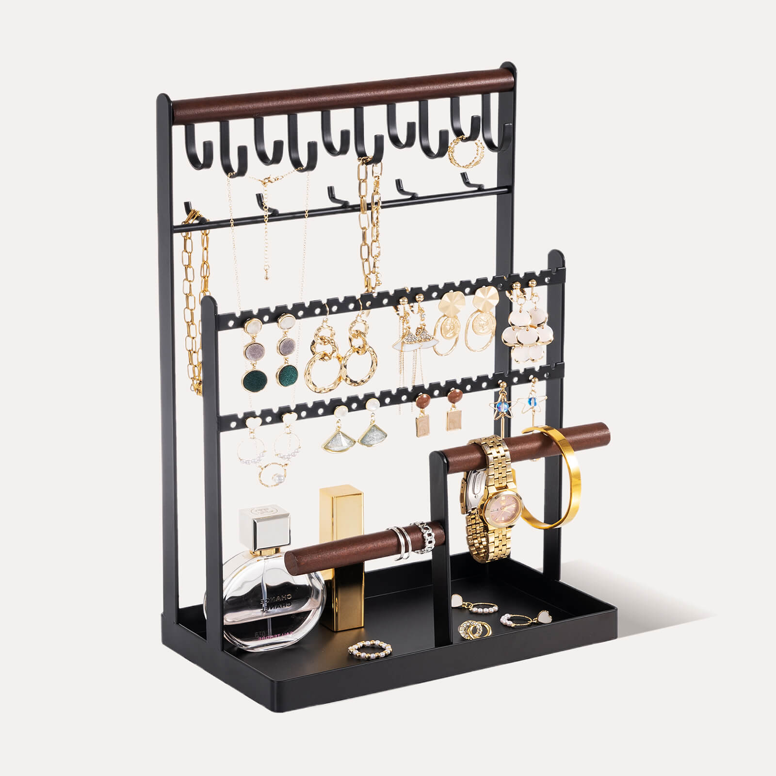 Lolalet Jewelry Stand Schmuckständer Metall weiß 6 Ebenen 15 Haken