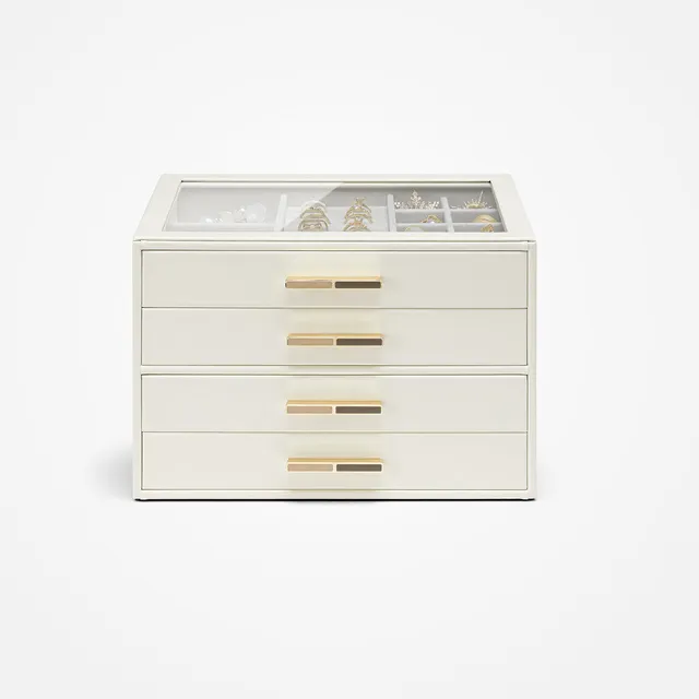 VLANDO Quiet Luxe Schmuckkästchen 4 Ebenen Glasdeckel Samt