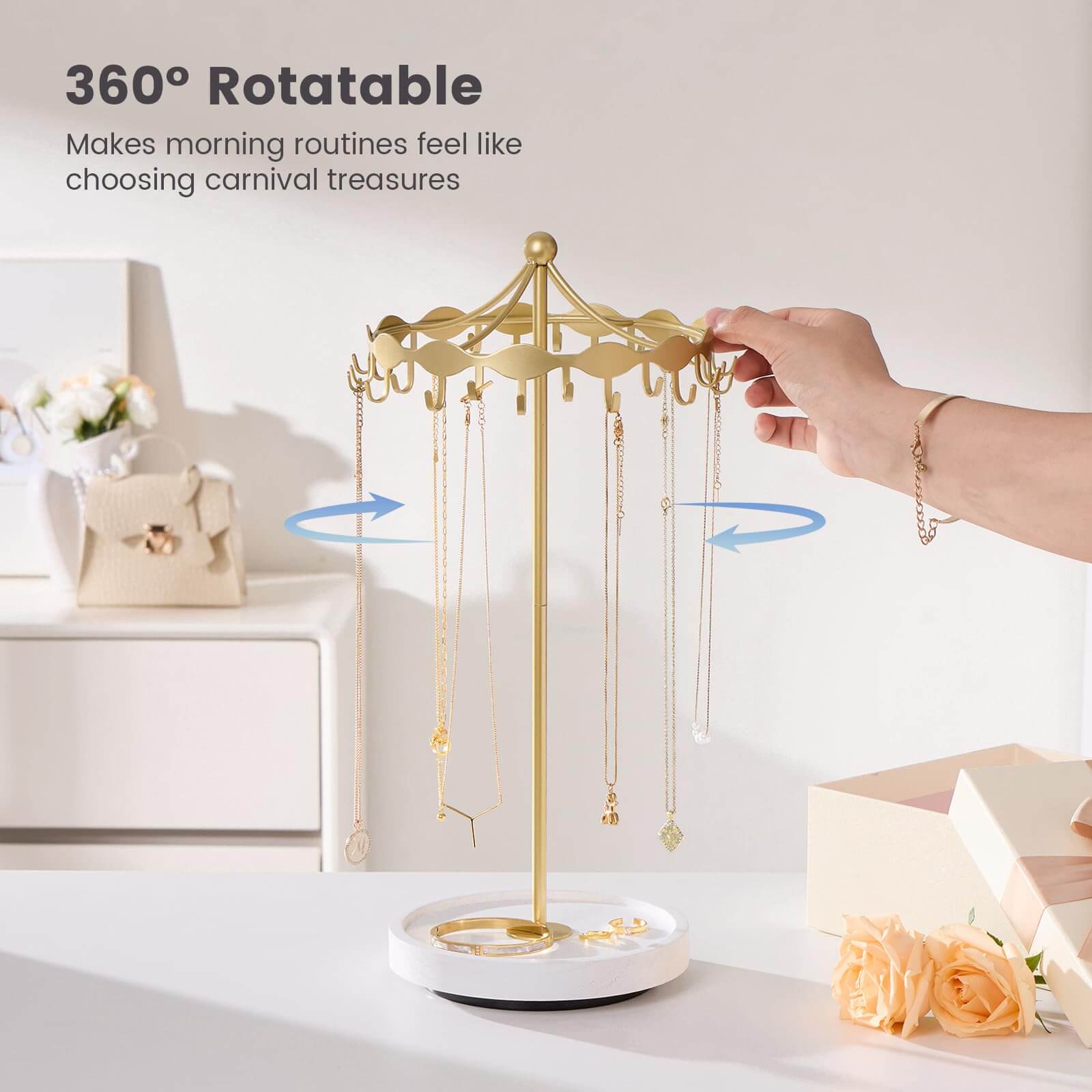 Lolalet Jewelry Stand Kettenständer Gold drehbar mit Metallhaken