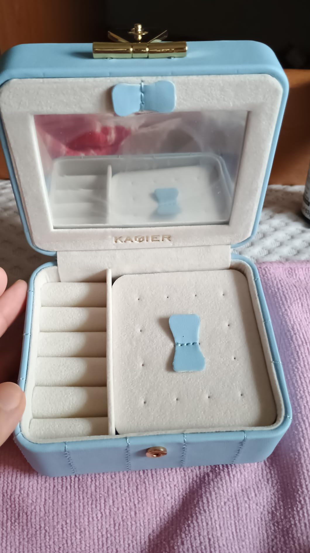 KAMIER Mini Schmuckkästchen Reise Schmuckbox mit Spiegel Geschenk