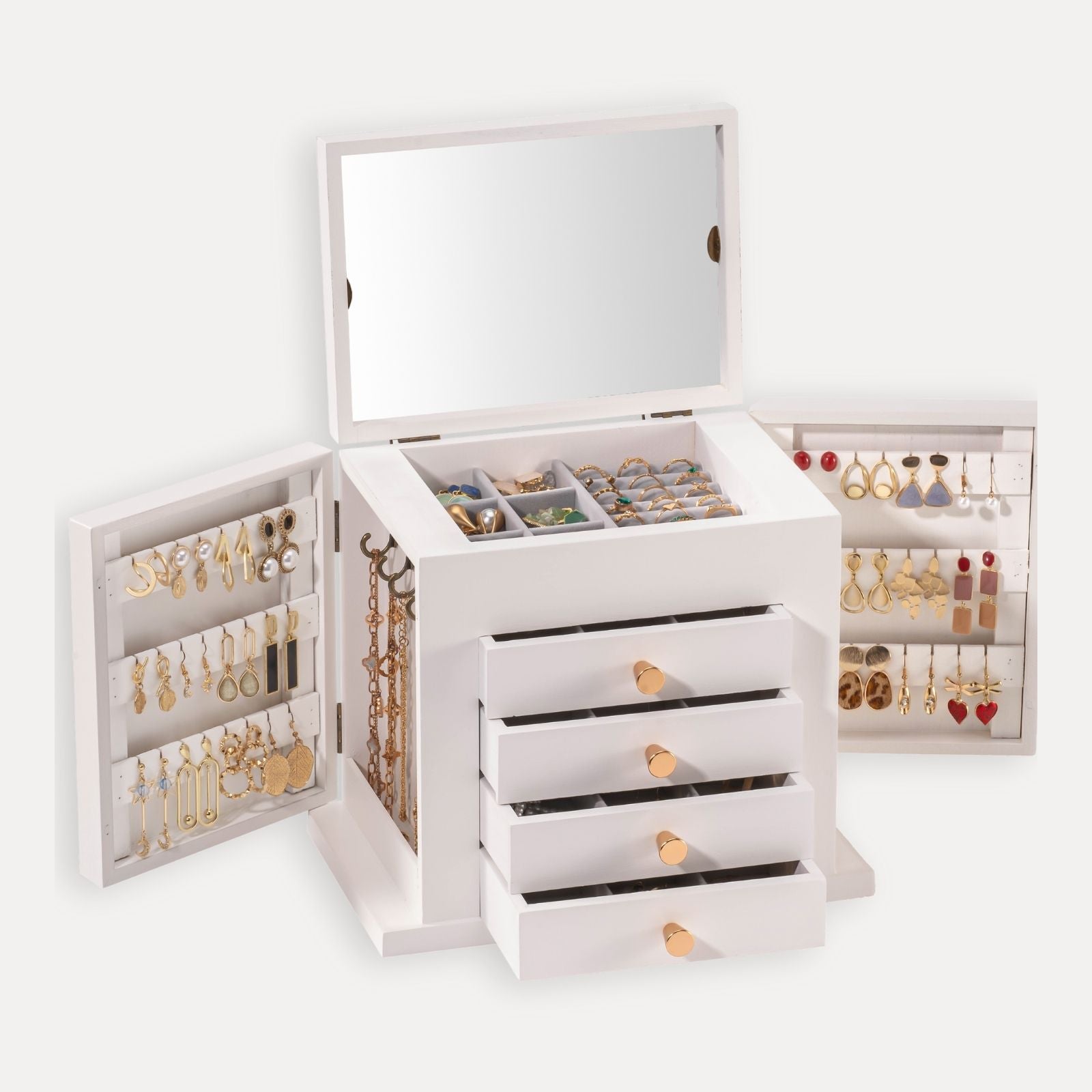 Lolalet Jewelry Box Holz Schmuckkästchen Spiegel Braun Groß