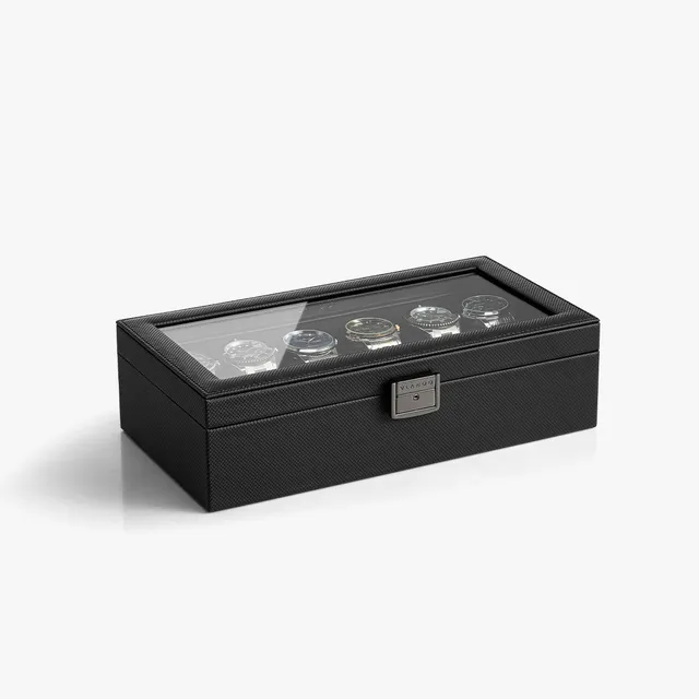 Vlando His Essentials Uhrenbox 6 Fächer Glasdeckel
