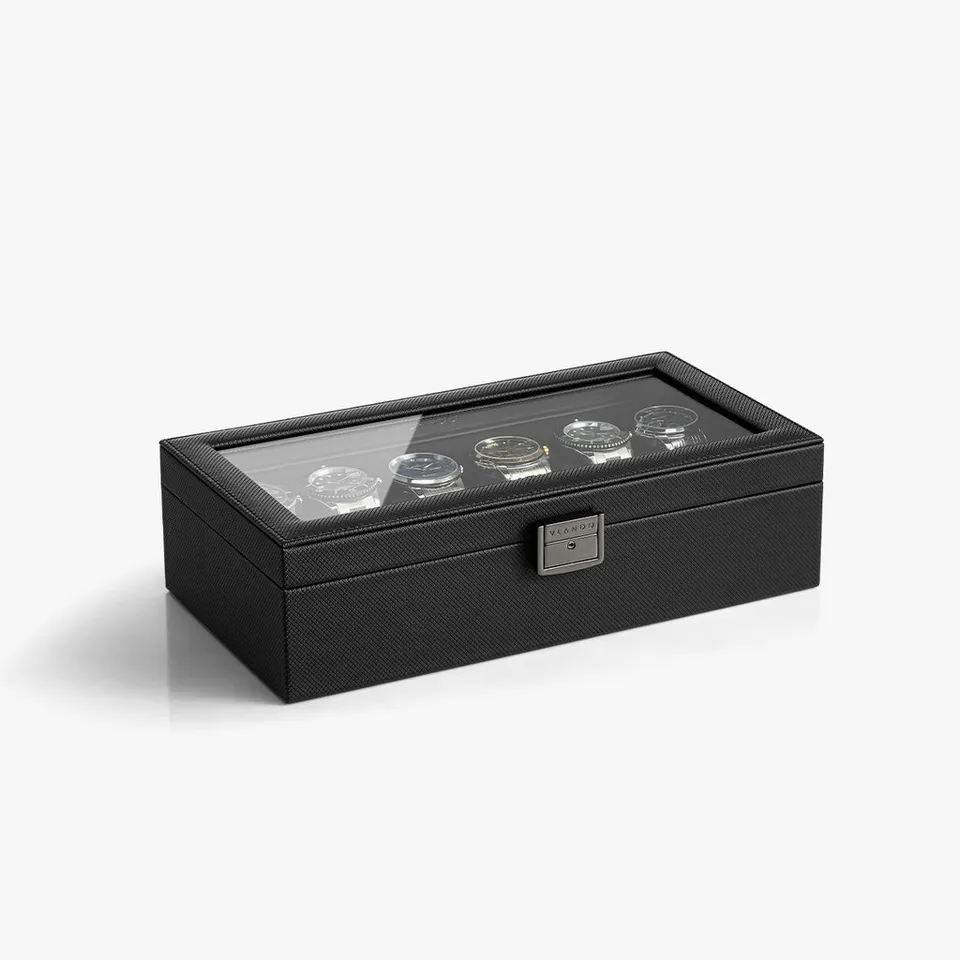 Vlando His Essentials Uhrenbox 6 Fächer Glasdeckel