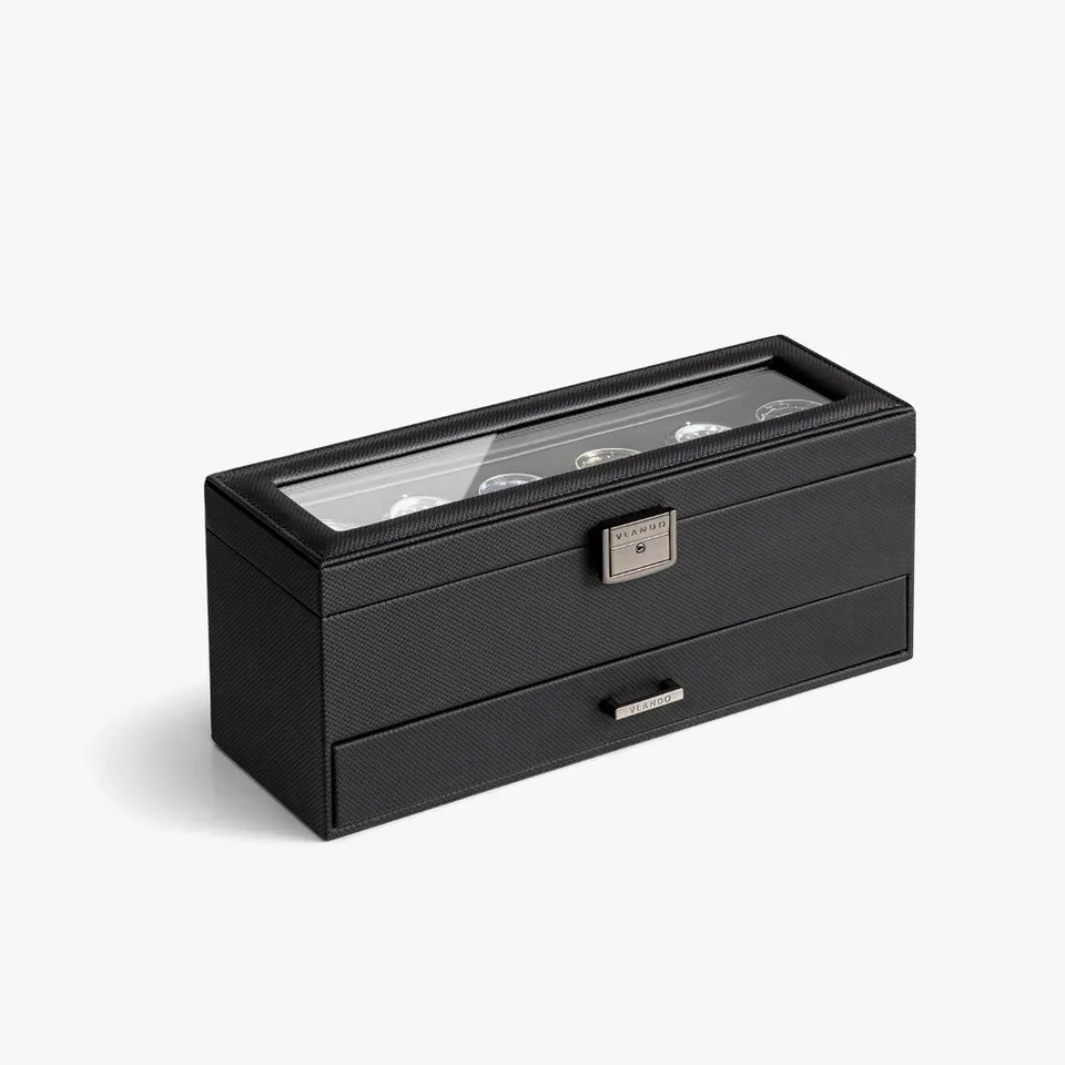VLANDO Quiet Luxe Uhrenbox 6 Fächer Glasdeckel Abschließbar