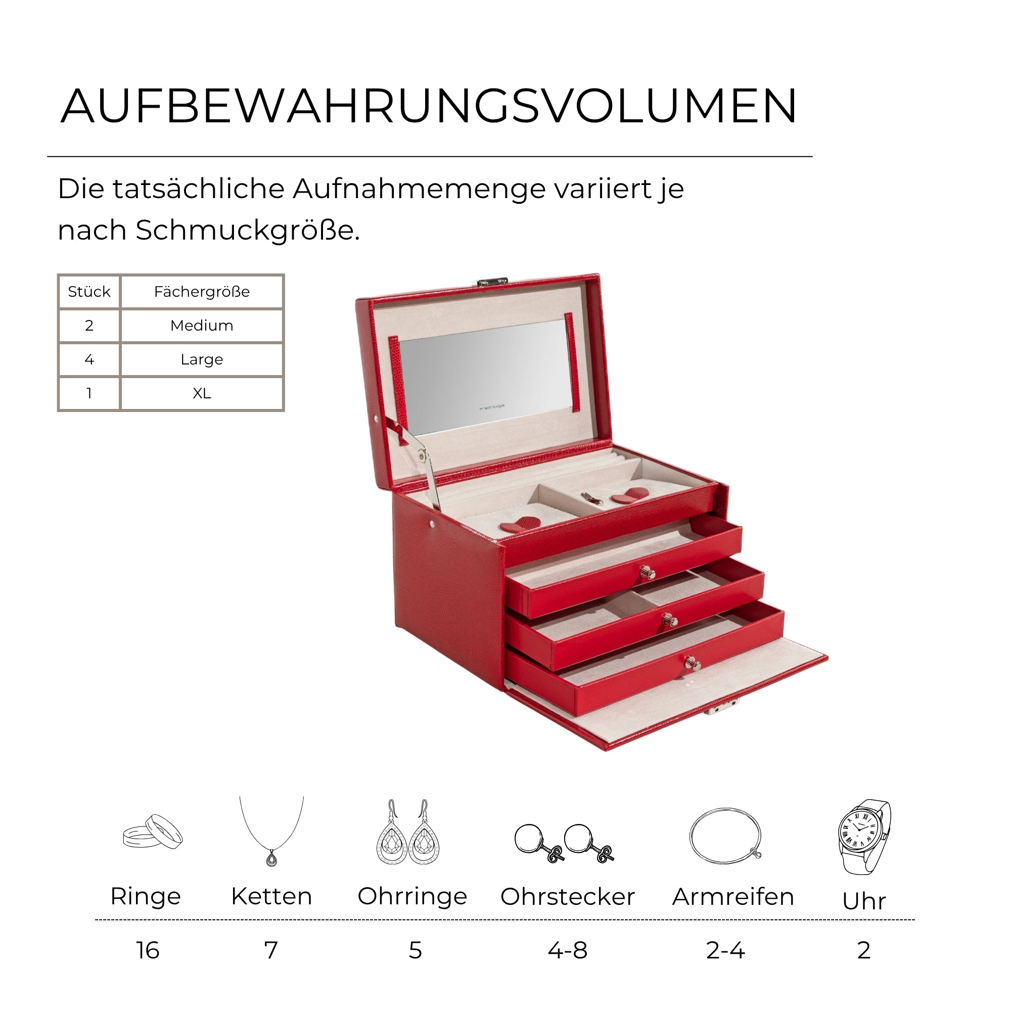 Friedrich 23 Jolie Schmuckkästchen Echsen-Optik Rot Schubladen