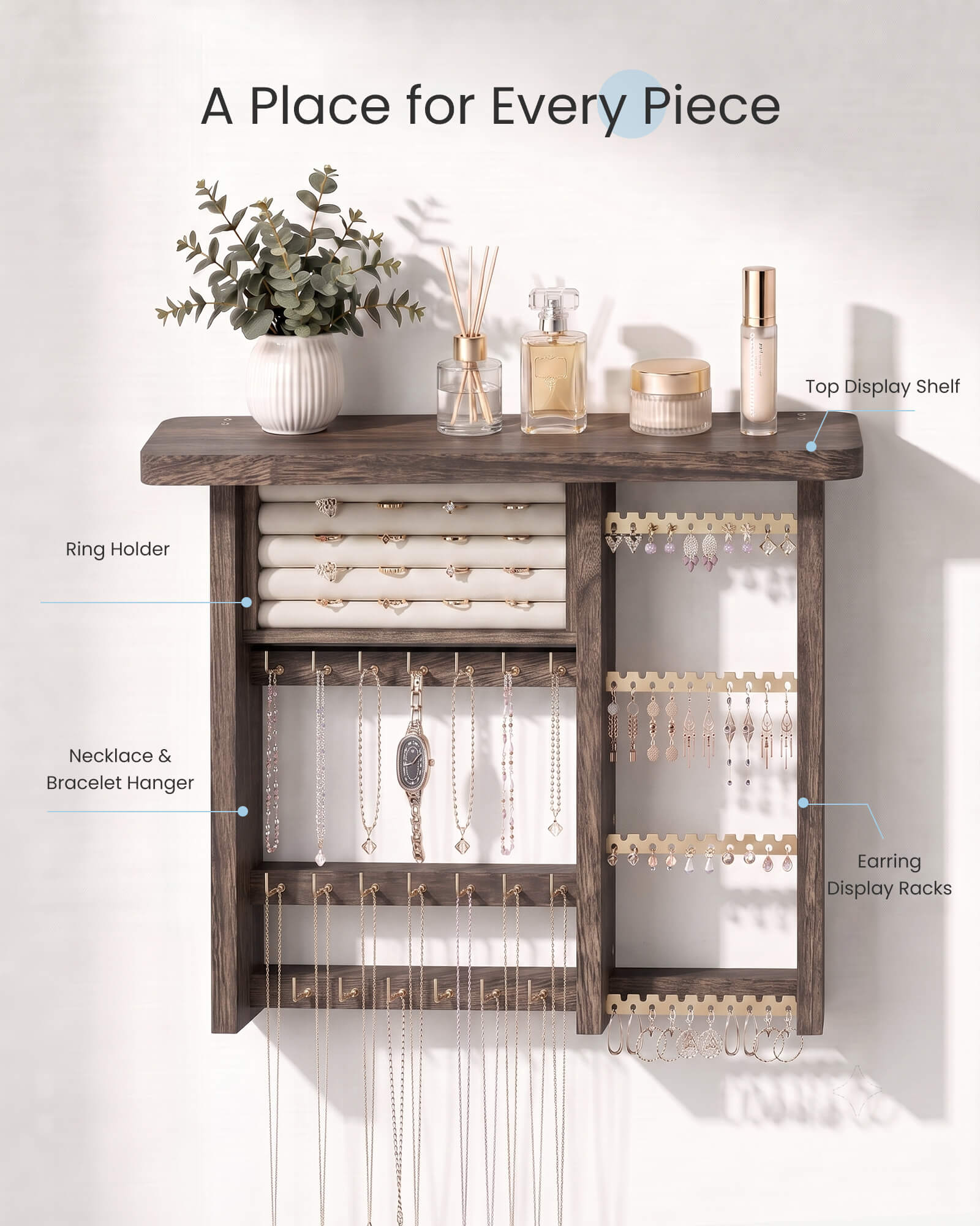 Lolalet Wall Mount Schmuckschrank Wand braun Holz 4 in 1