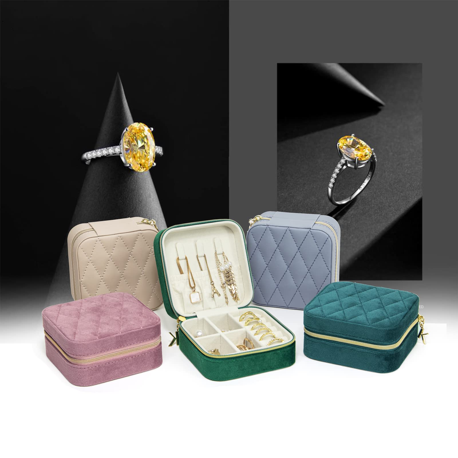 KAMIER Mini Schmuckbox Samt Diamant 10,2cm Reise
