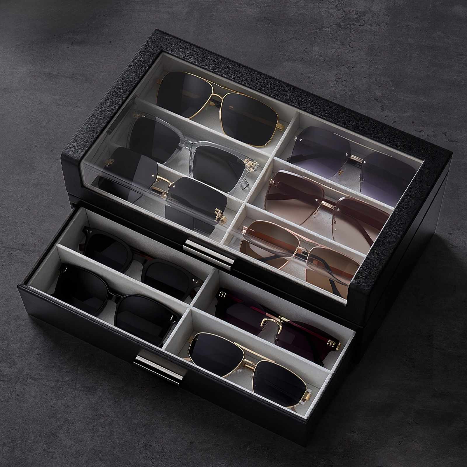 Lolalet Sunglass Box Holz Brillenbox Schwarz 12 Fächer