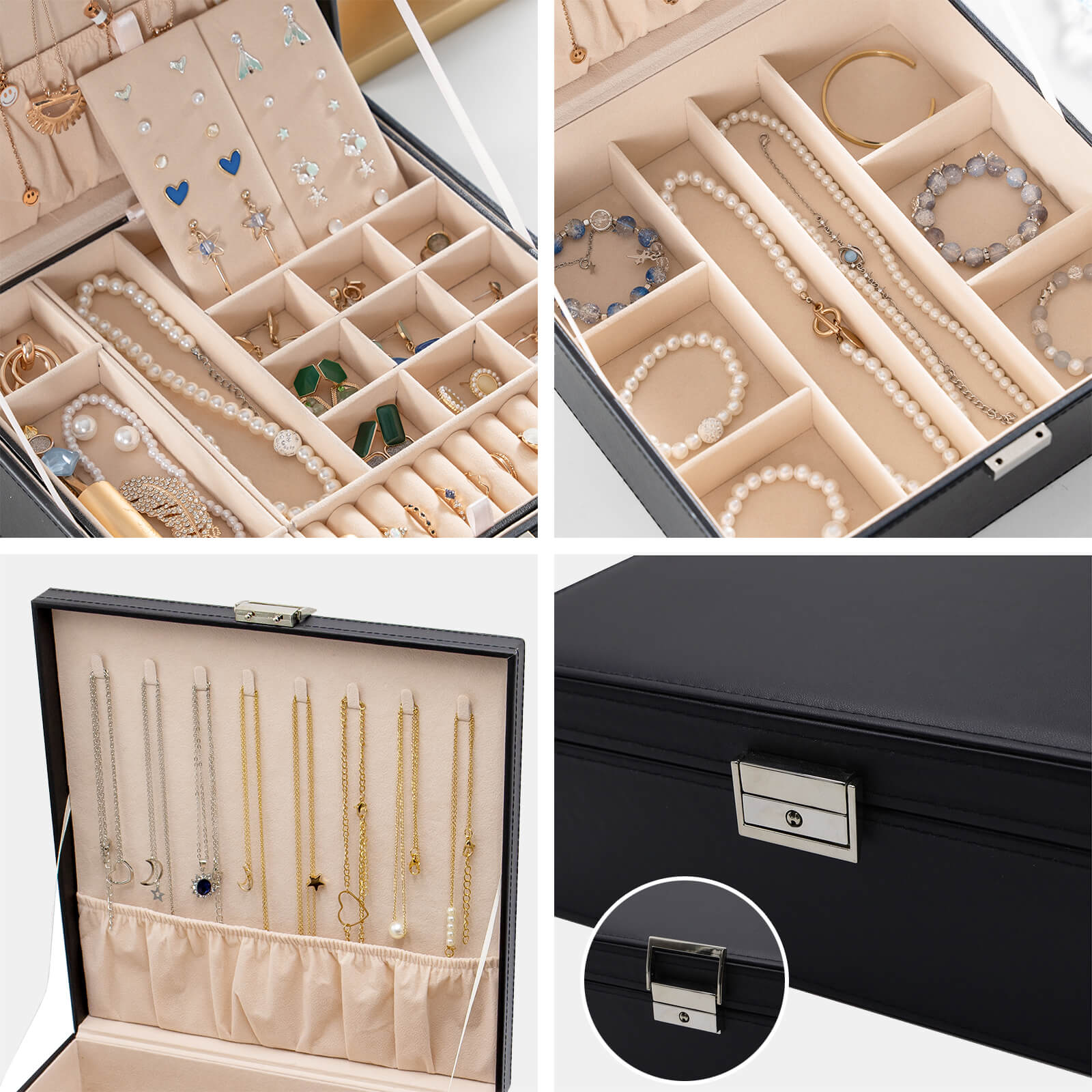 Lolalet Jewelry Box Schmuckkästchen Schwarz Leder Samt