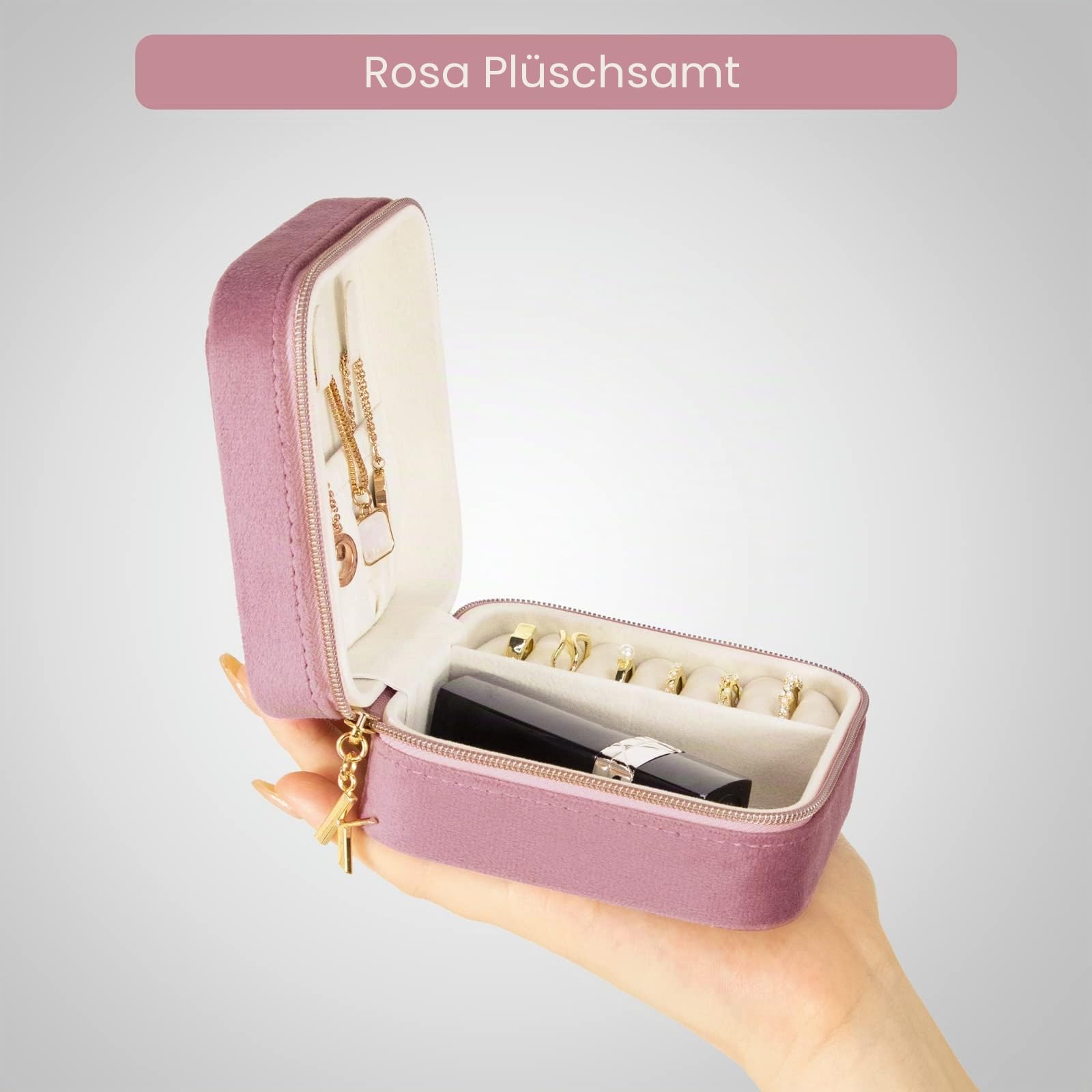 KAMIER Mini Schmuckbox Samt Diamant 10,2cm Reise