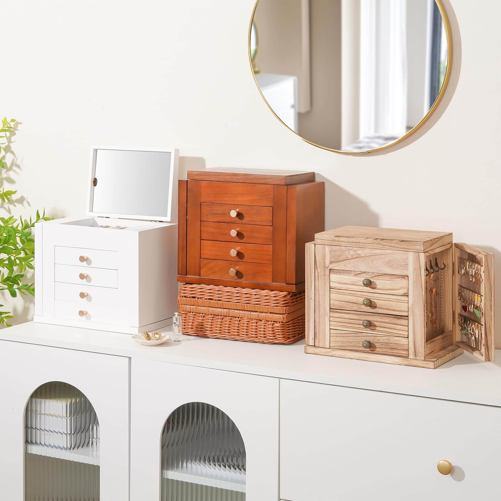 Lolalet Jewelry Box Holz Schmuckkästchen Spiegel Braun Groß