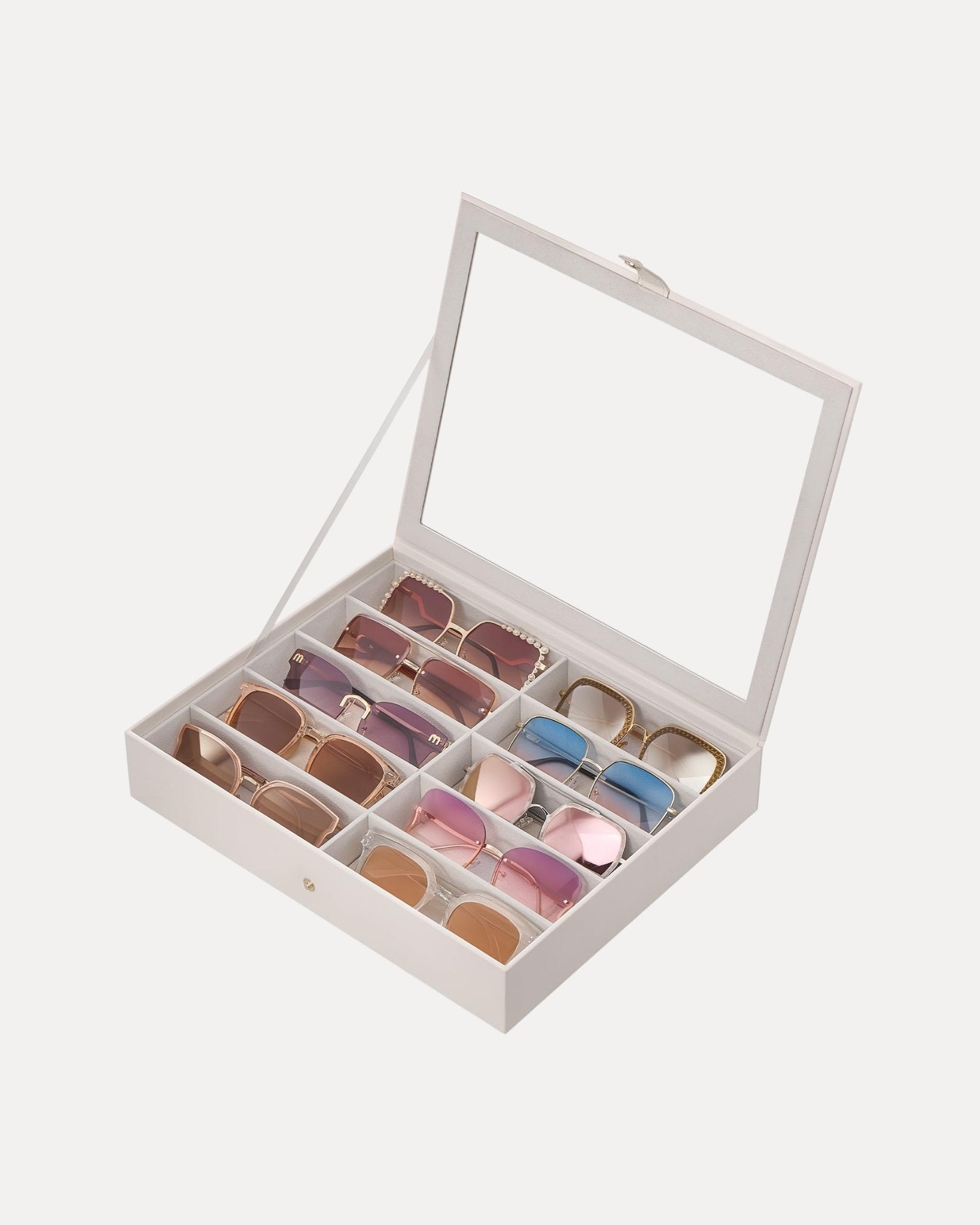 Lolalet Sunglass Box Clear Lid Brillenbox Beige 1 Lage 10 Fächer