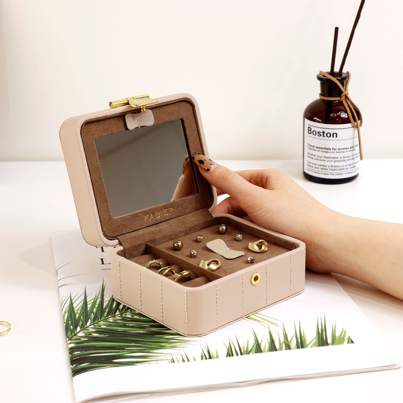 KAMIER Mini Schmuckkästchen Reise Schmuckbox mit Spiegel Geschenk