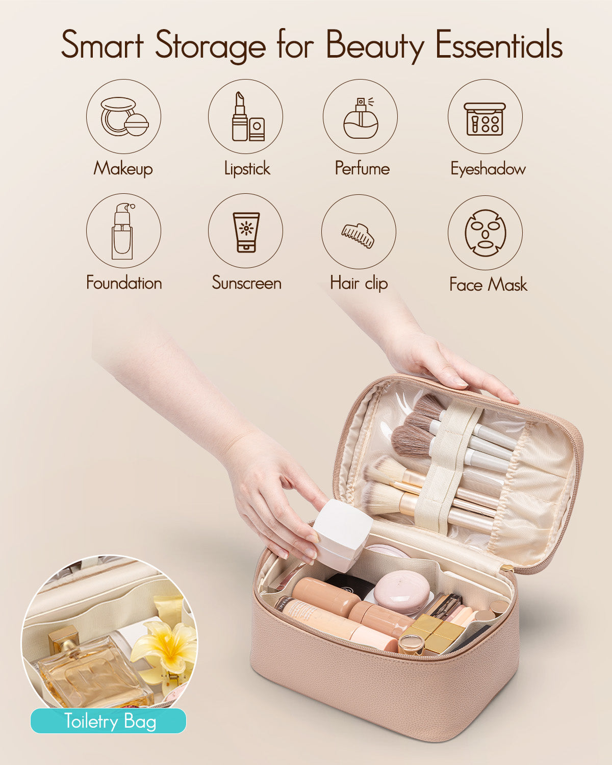 VLANDO Travel Ritual Naifu Make-up-Tasche Beige groß