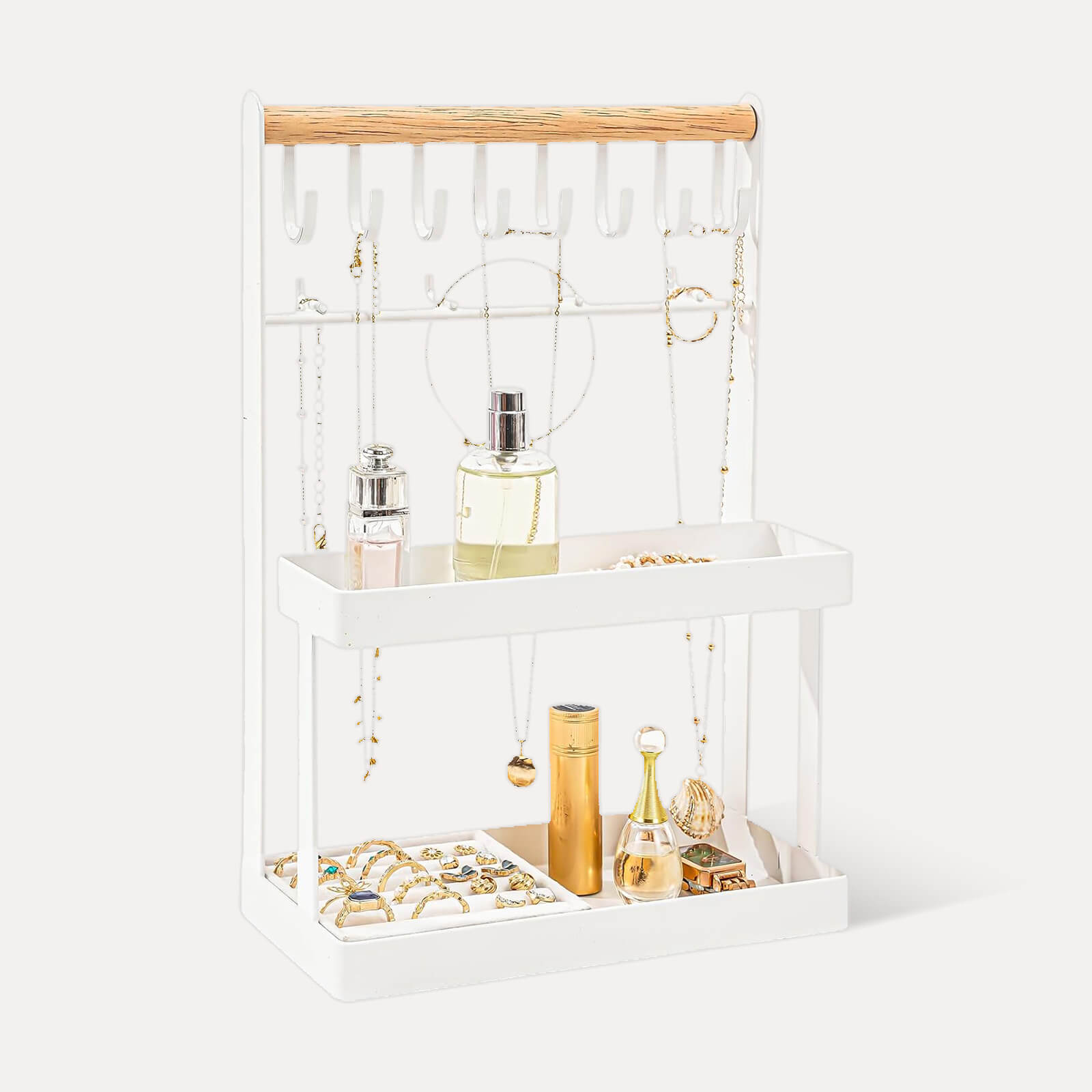 Lolalet Jewelry Stand Schmuckständer Weiß 12 Haken mit Ablage